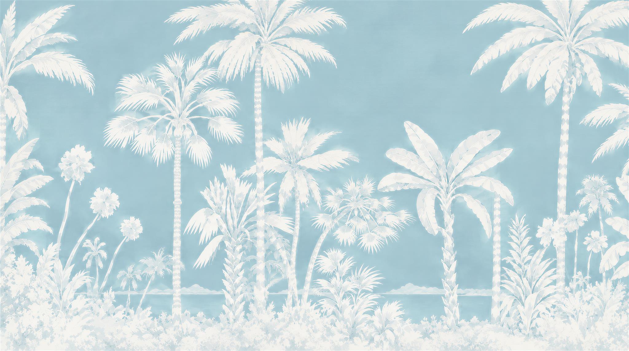 Blue Palm Leaves Wallpaper Mural Main