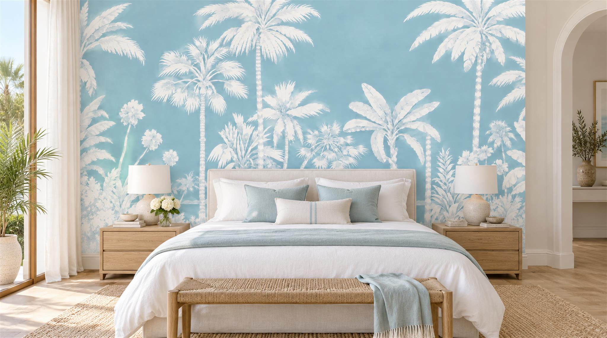 Blue Palm Leaves Wallpaper Mural Main