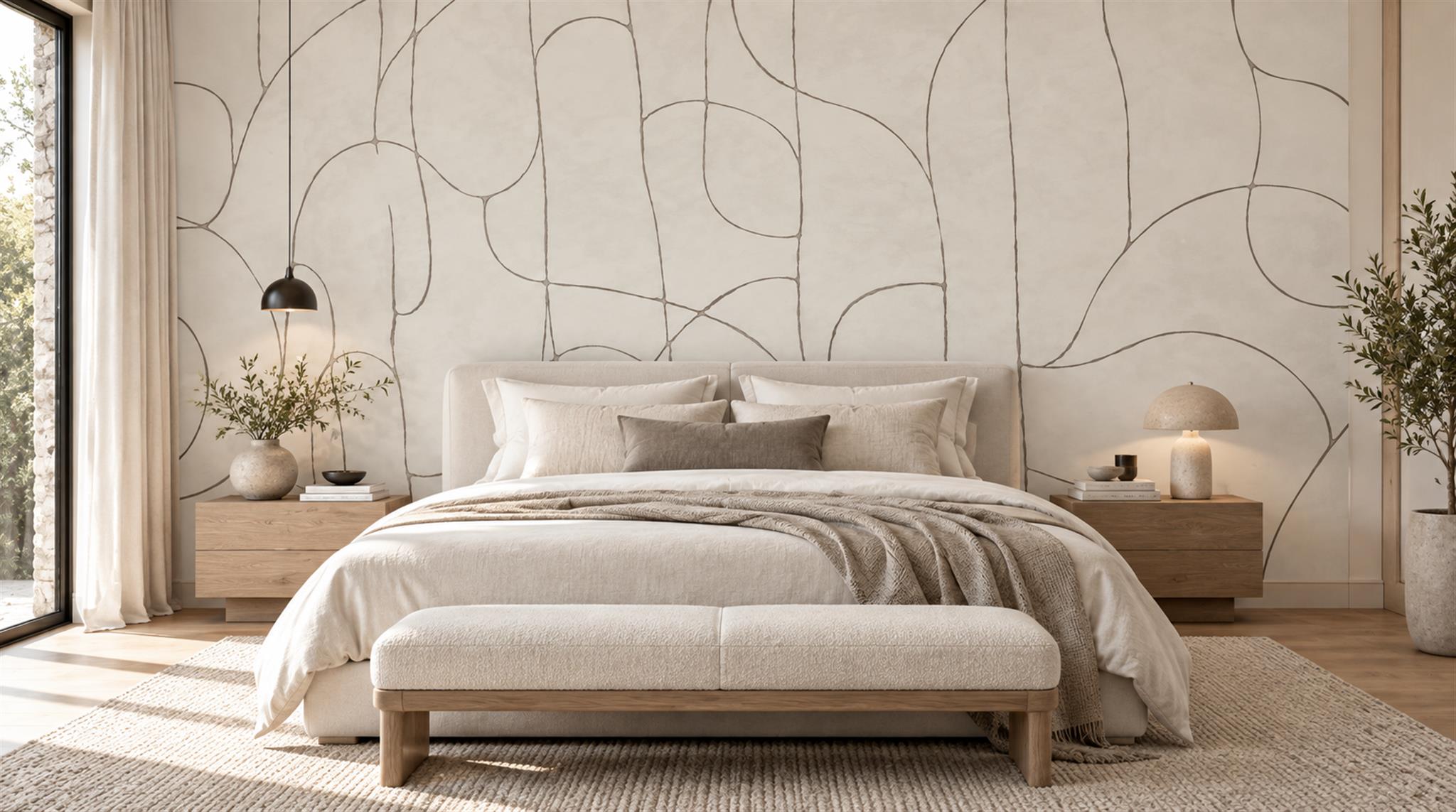 Ivory Linear Geometry Wallpaper Mural Main
