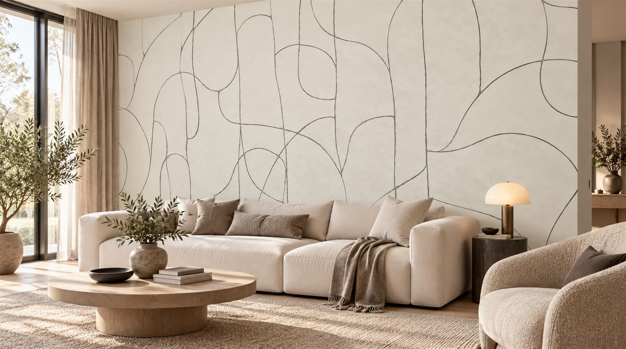 Ivory Linear Geometry Wallpaper Mural Scene