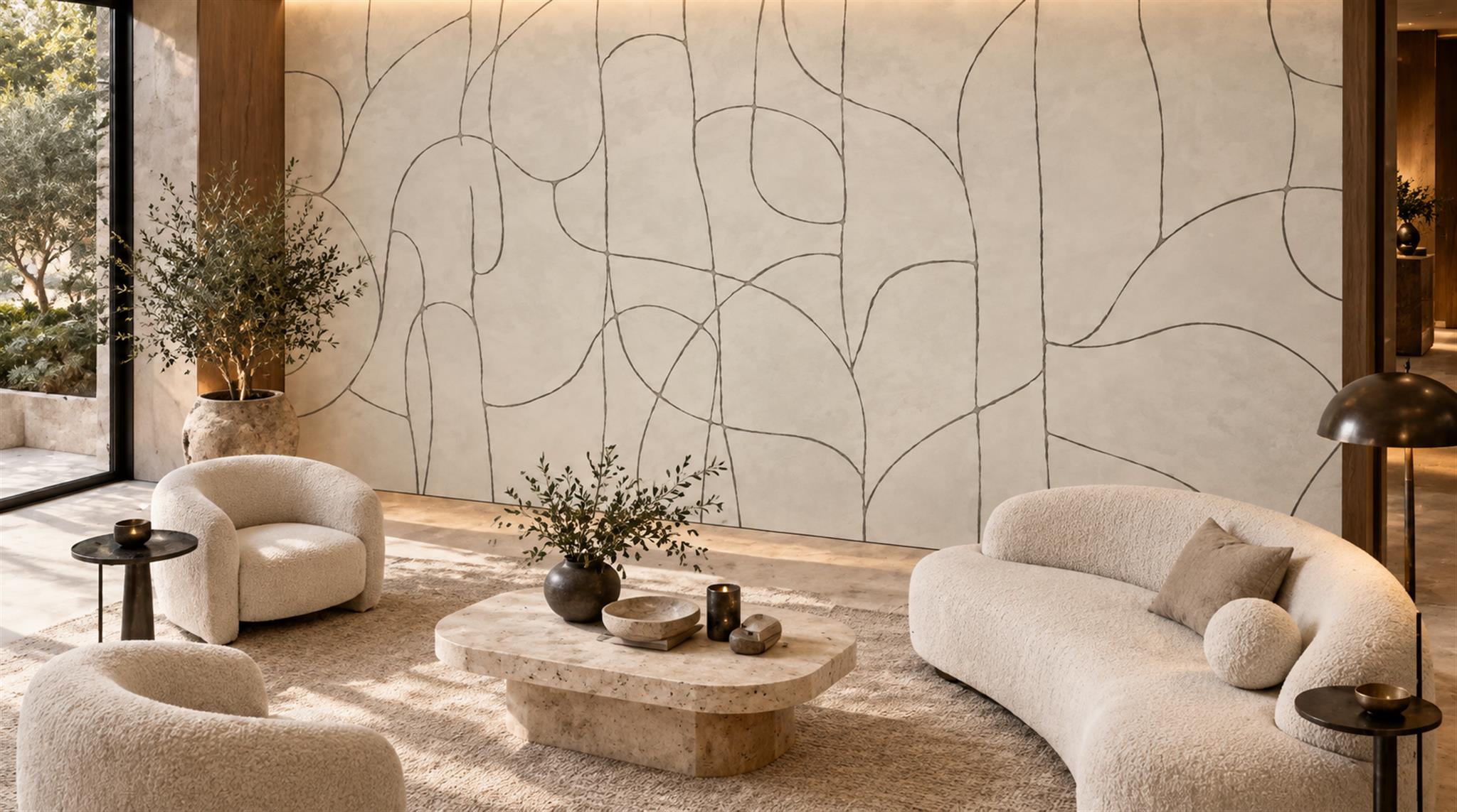 Ivory Linear Geometry Wallpaper Mural Scene