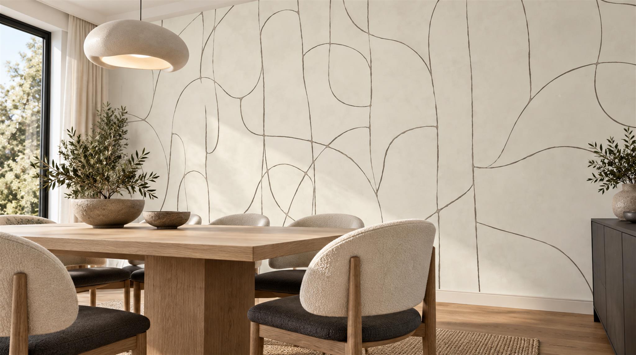 Ivory Linear Geometry Wallpaper Mural Scene