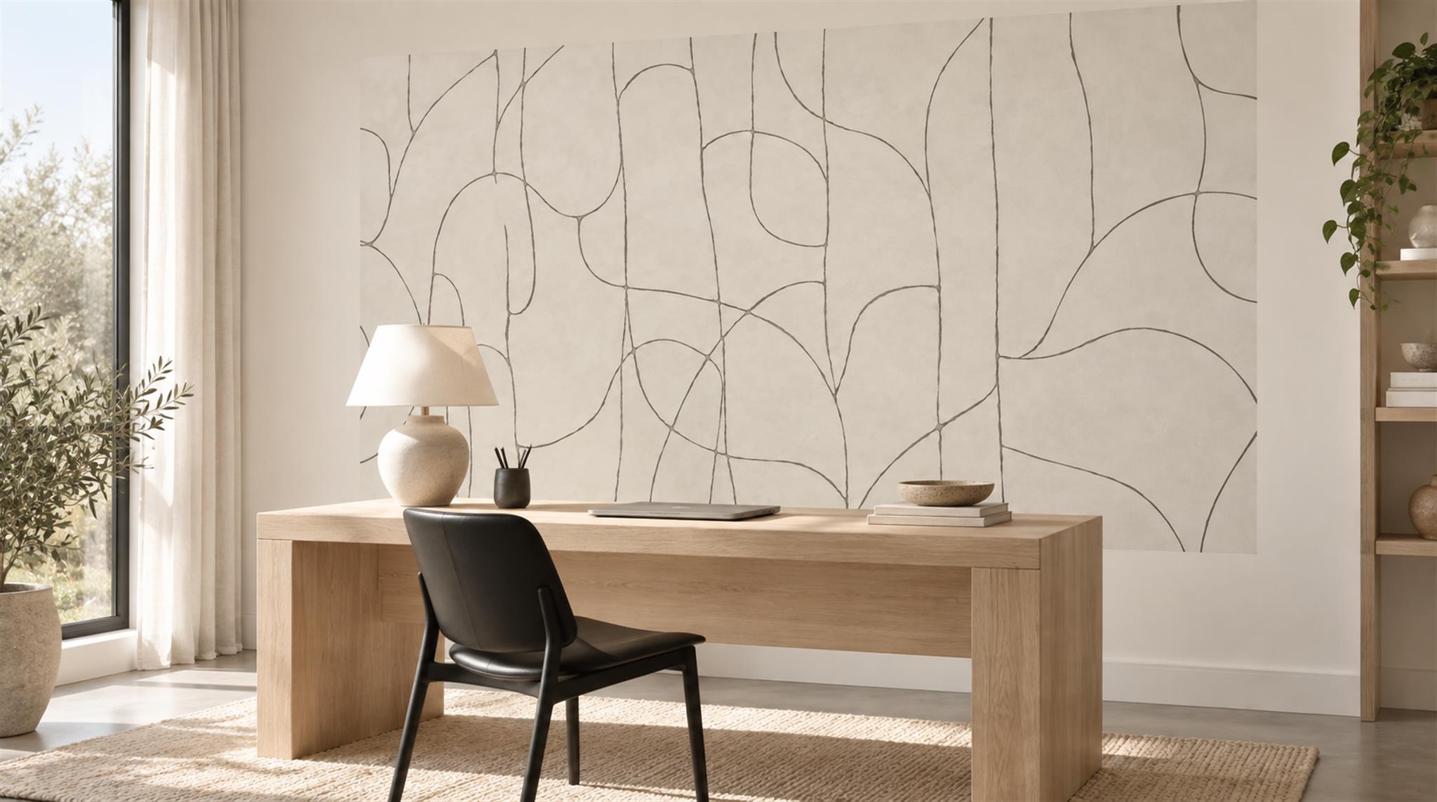 Ivory Linear Geometry Wallpaper Mural Scene