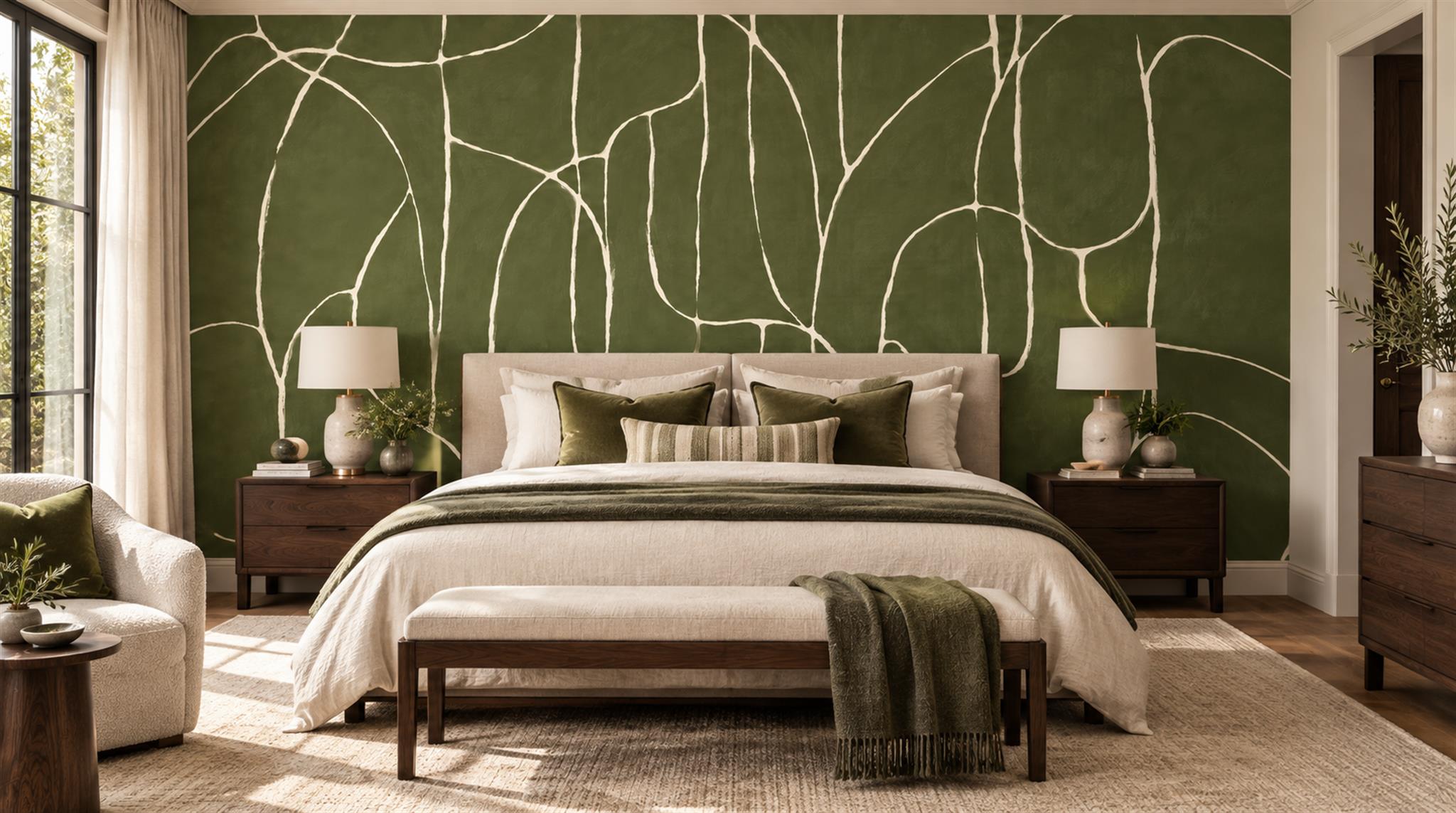 Olive Linear Geometry Wallpaper Mural Main