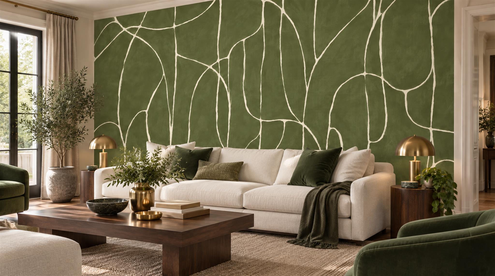 Olive Linear Geometry Wallpaper Mural Scene