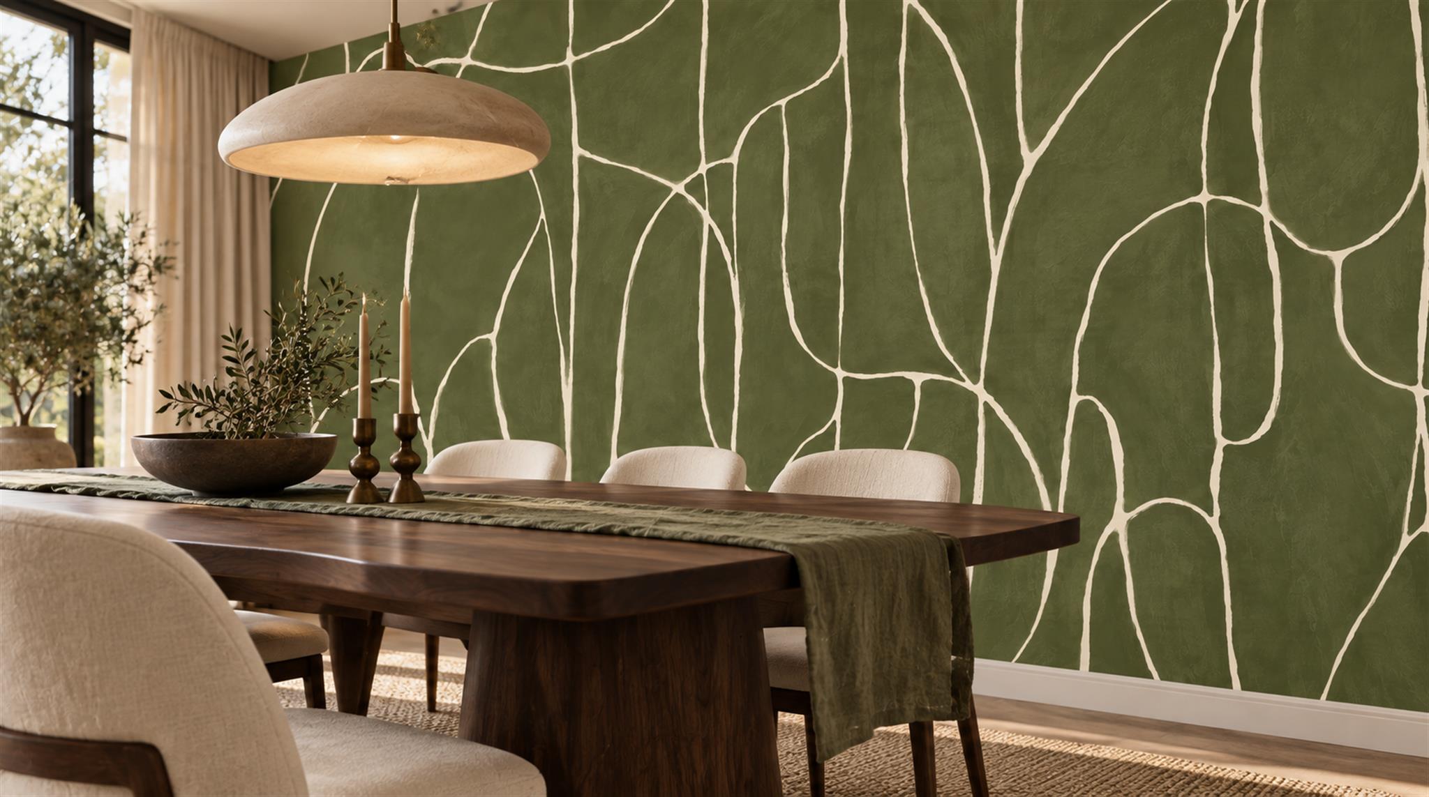 Olive Linear Geometry Wallpaper Mural Scene