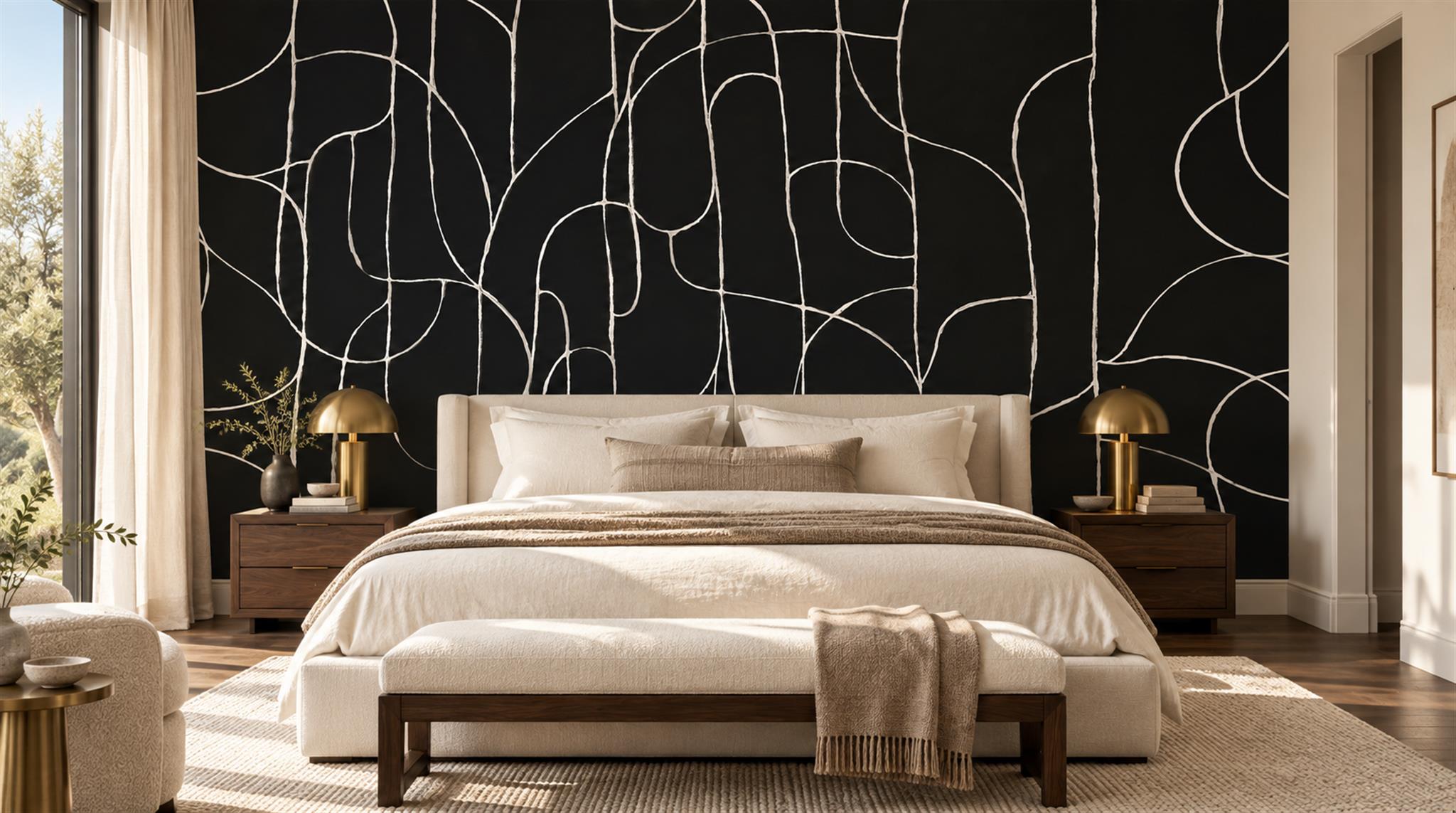 Black Linear Geometry Wallpaper Mural Main