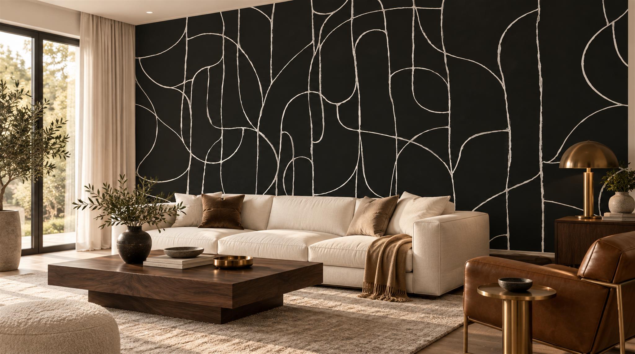 Black Linear Geometry Wallpaper Mural Scene