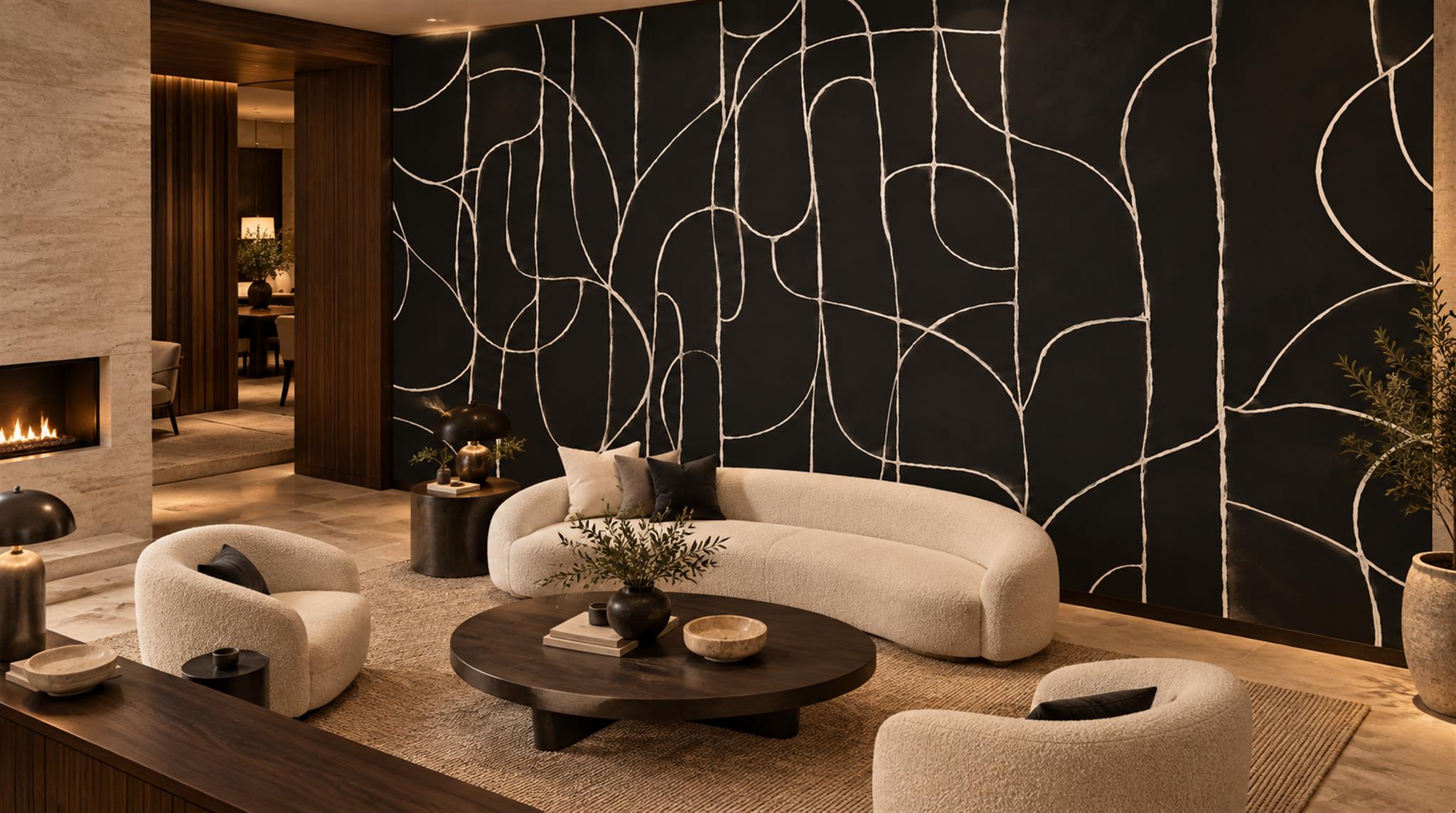 Black Linear Geometry Wallpaper Mural Scene