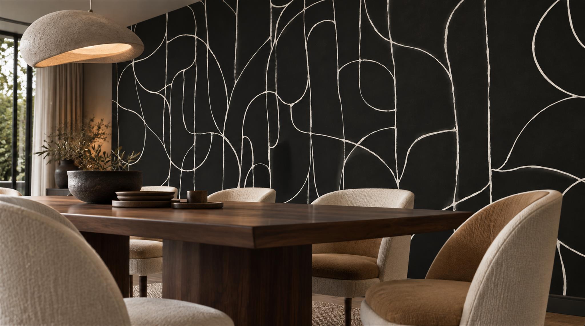 Black Linear Geometry Wallpaper Mural Scene