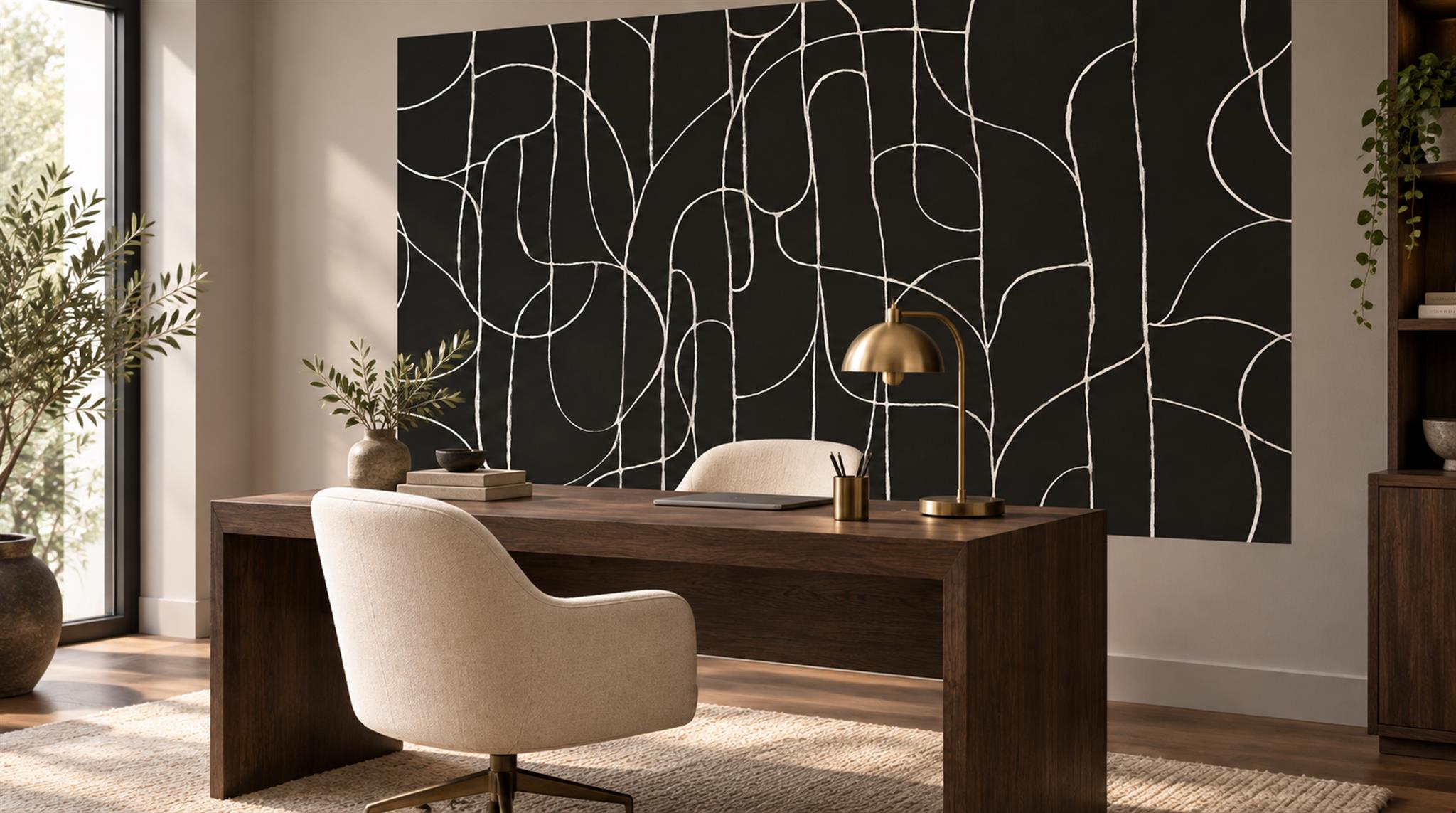 Black Linear Geometry Wallpaper Mural Scene