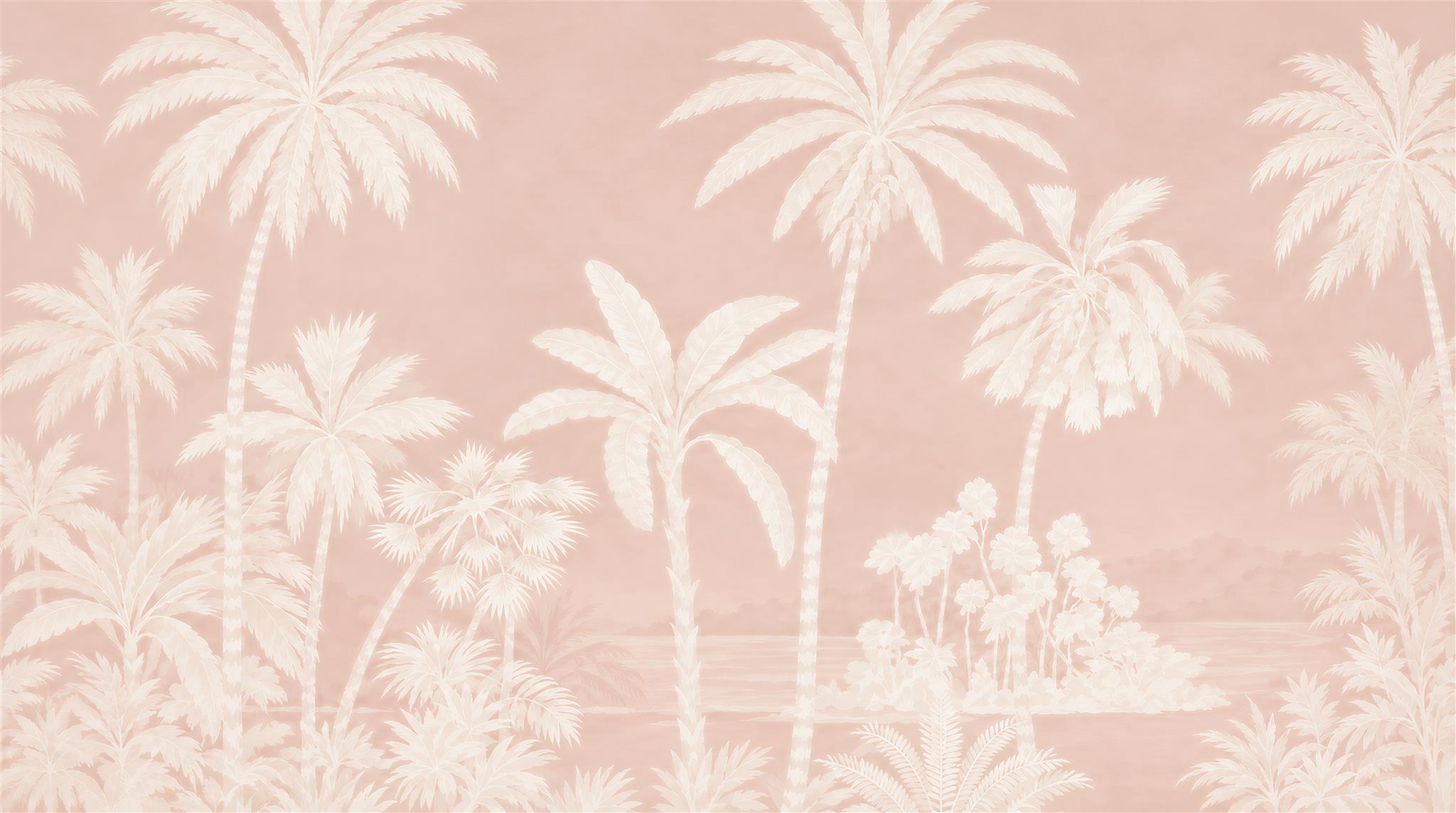 Pink Palm Leaves Wallpaper Mural Main