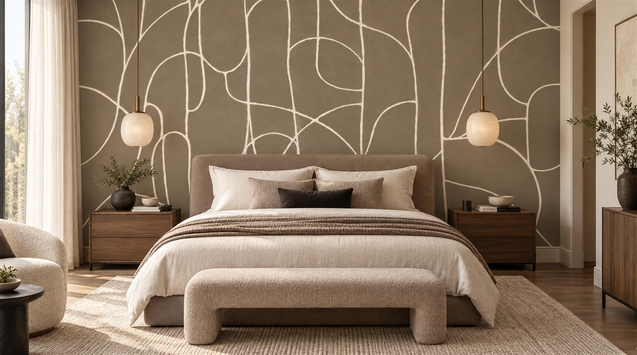 Taupe Linear Geometry Wallpaper Mural Main