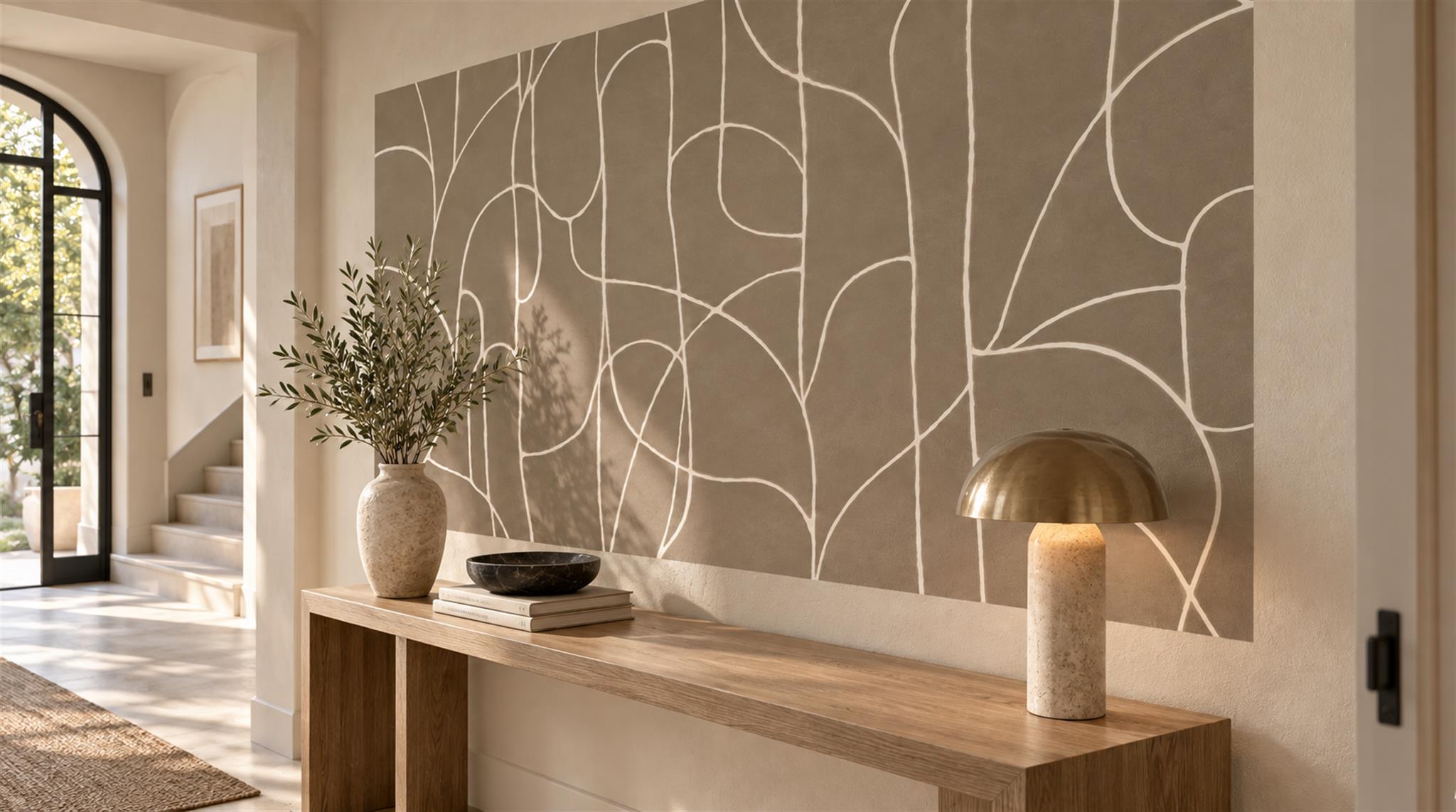 Taupe Linear Geometry Wallpaper Mural Scene