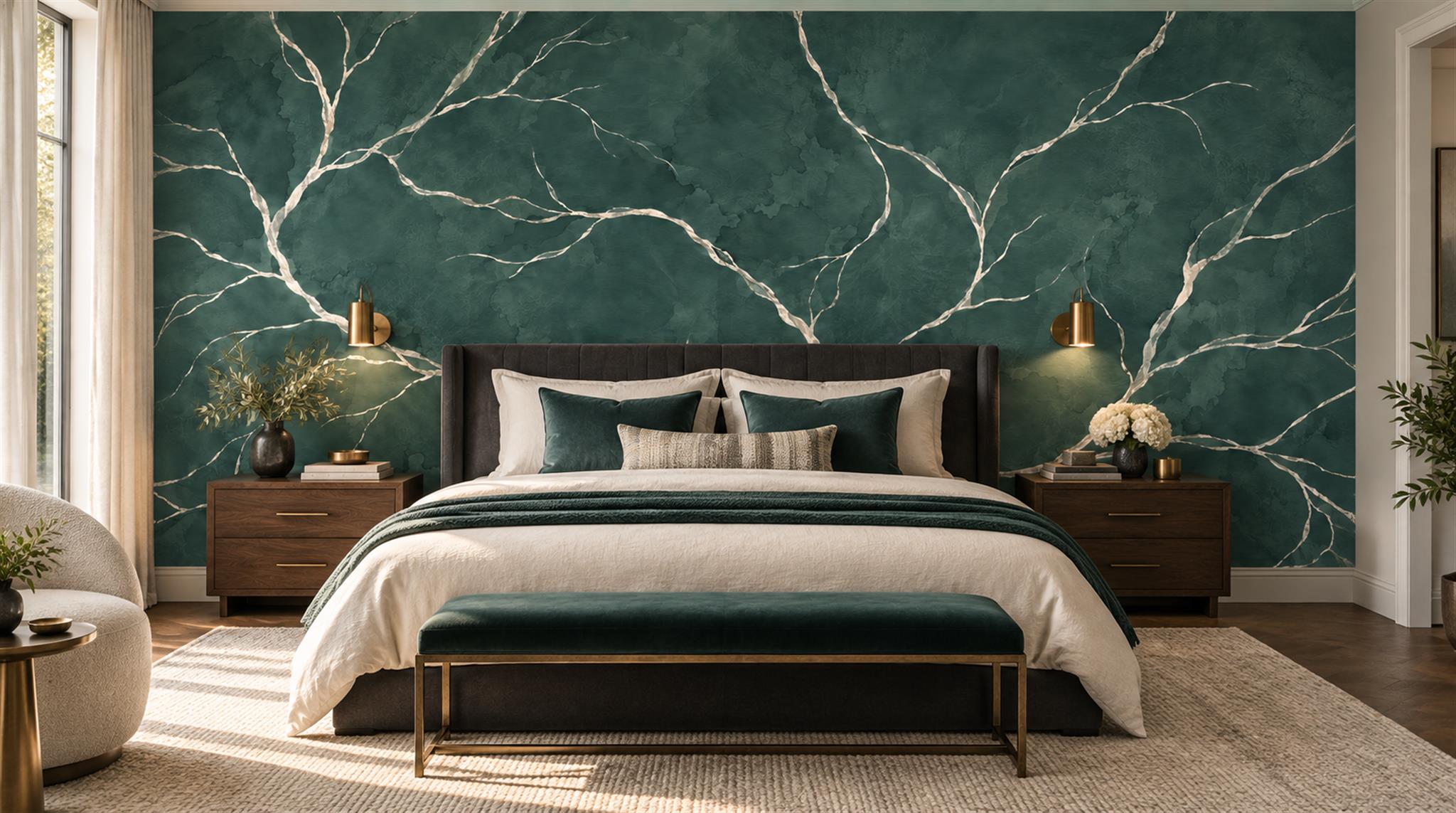 Teal Marble Veining Wallpaper Mural Main