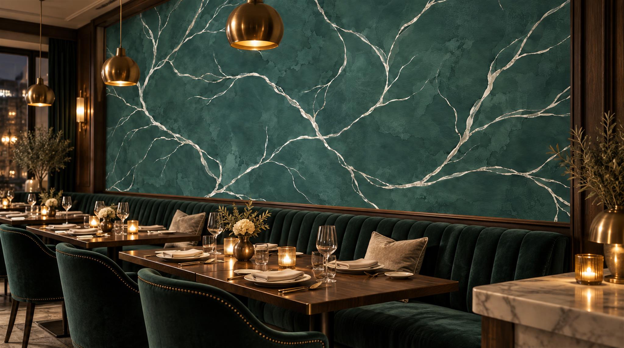 Teal Marble Veining Wallpaper Mural Scene