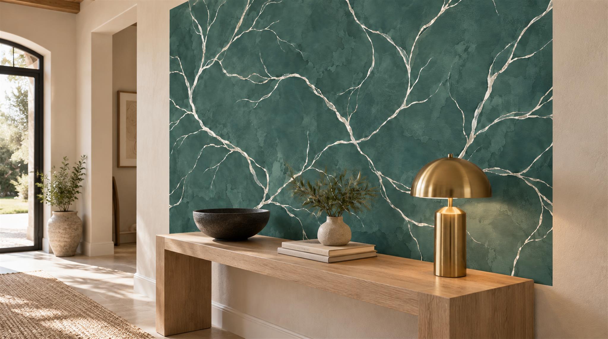 Teal Marble Veining Wallpaper Mural Scene