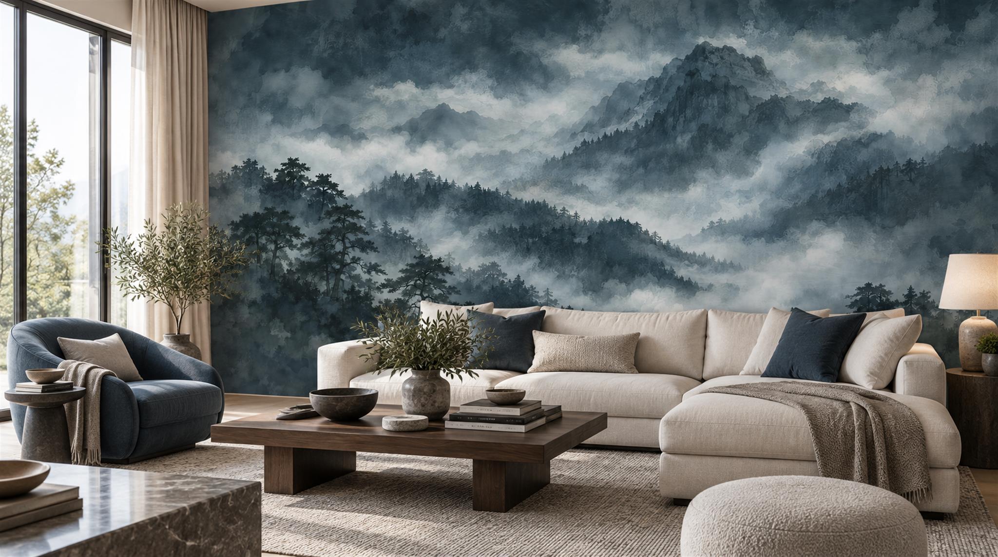 Navy Decorative Wall Art Wallpaper Mural Scene