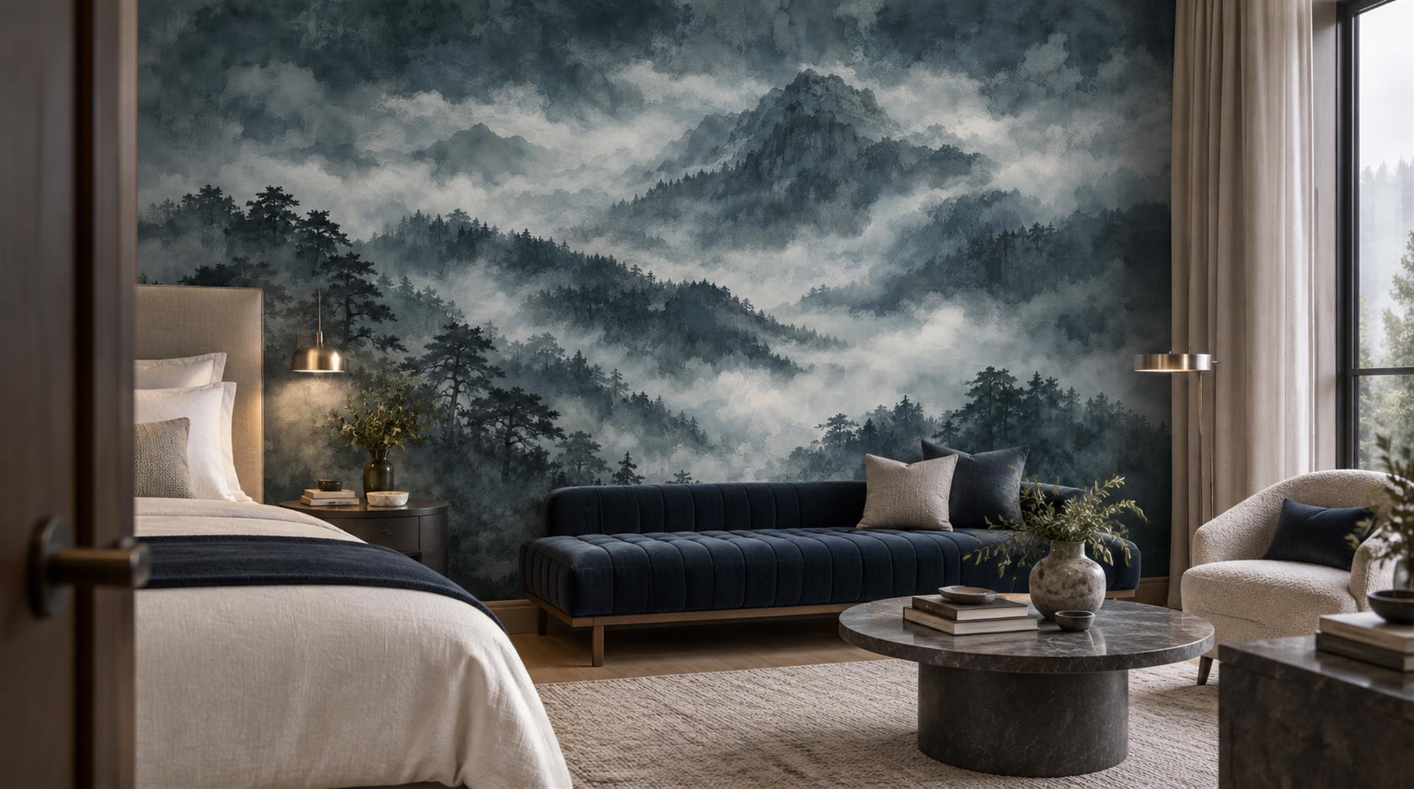 Navy Decorative Wall Art Wallpaper Mural Scene
