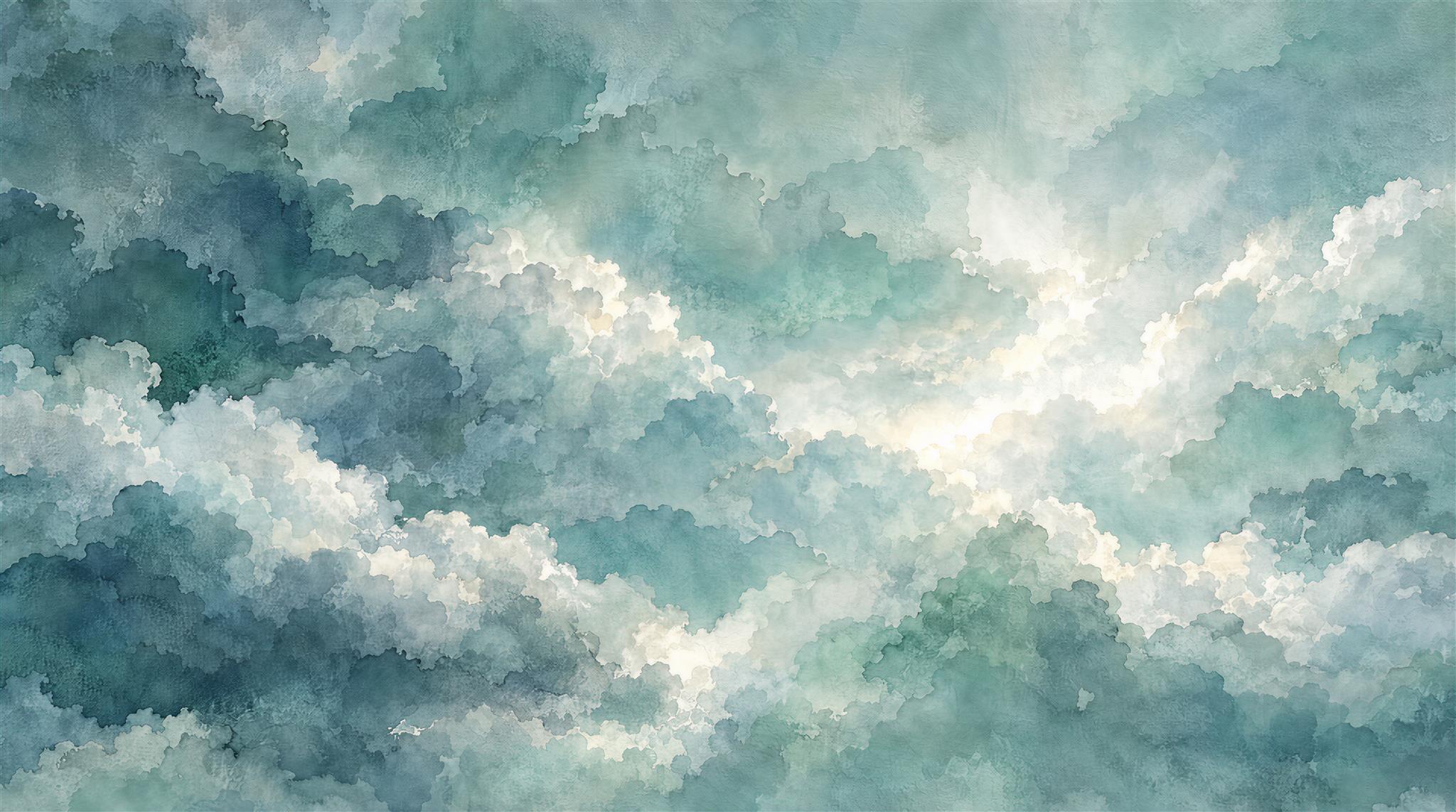 Teal Soft Cloudscape Wallpaper Mural Main