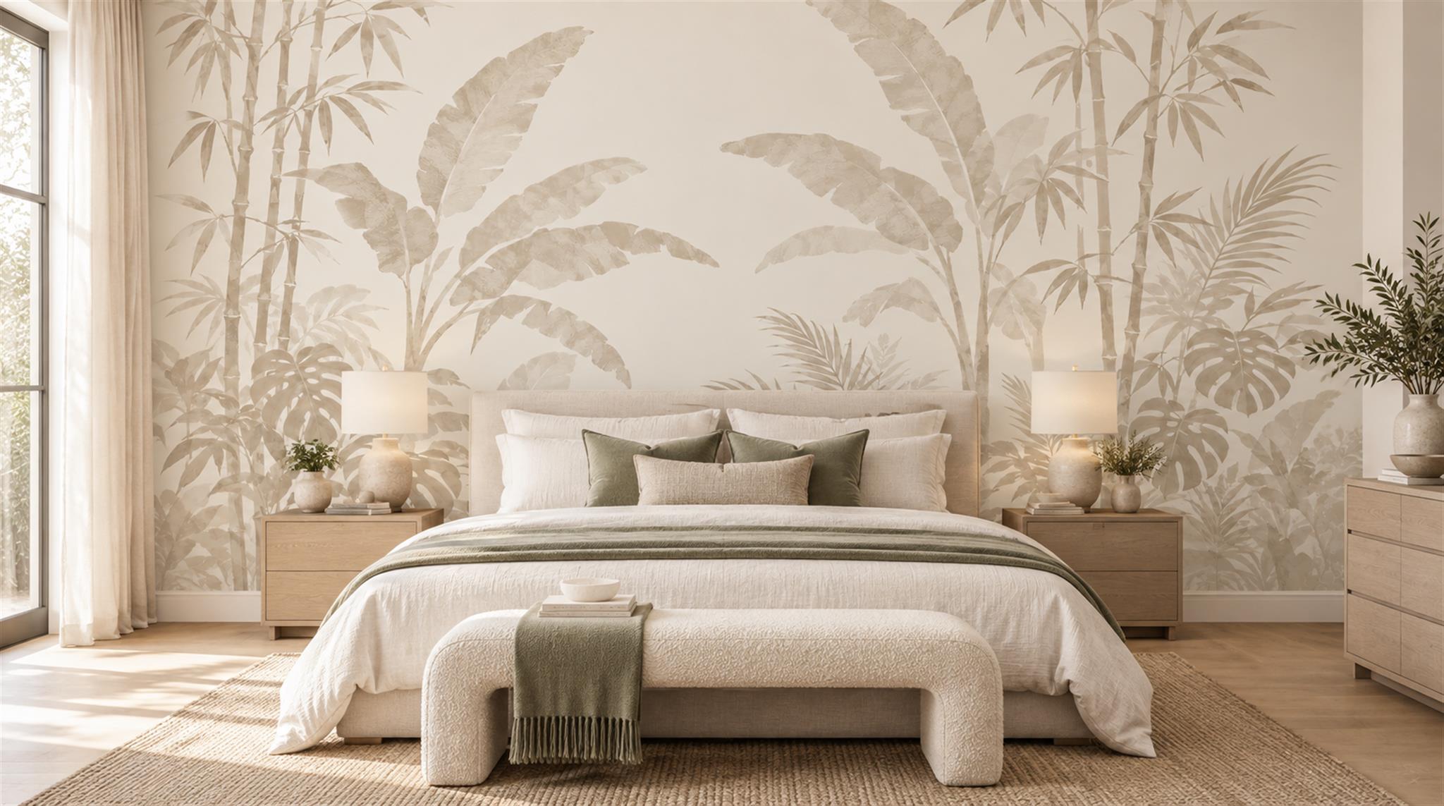 Ivory Leaf Patterning Wallpaper Mural Main