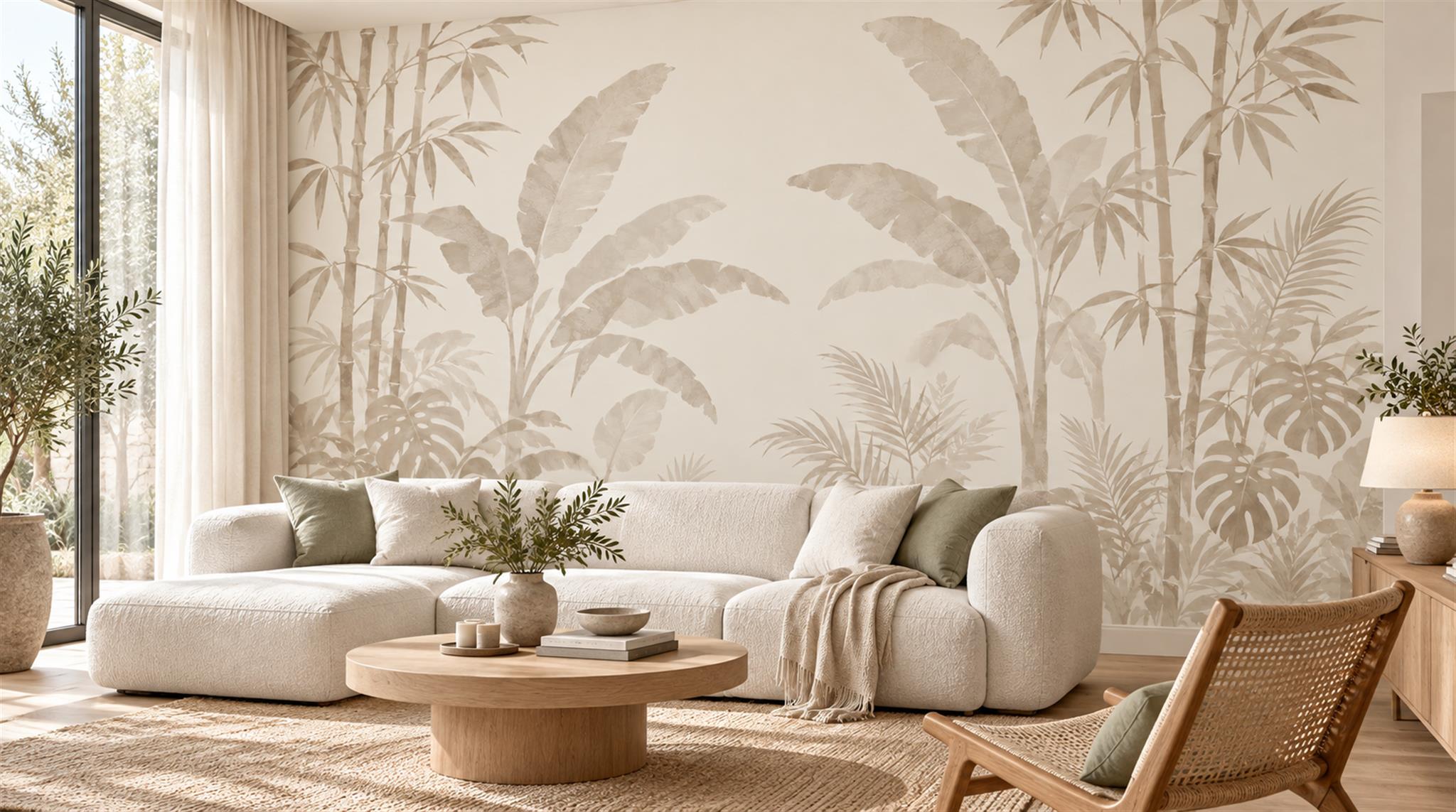 Ivory Leaf Patterning Wallpaper Mural Scene