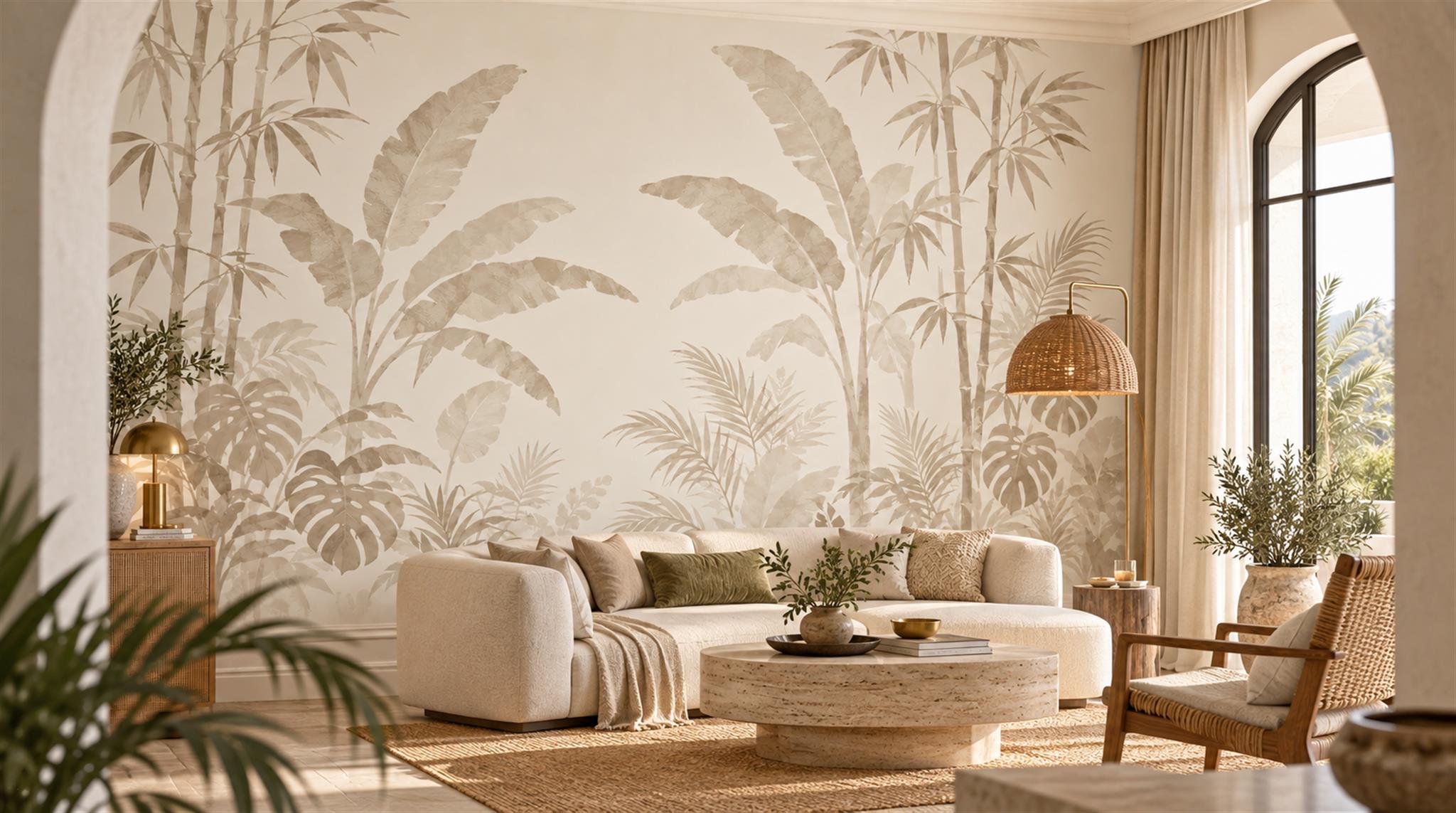 Ivory Leaf Patterning Wallpaper Mural Scene