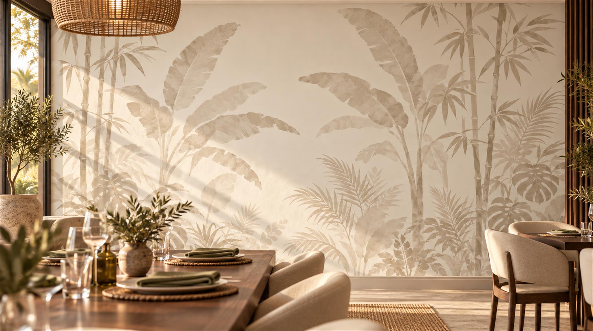 Ivory Leaf Patterning Wallpaper Mural Scene