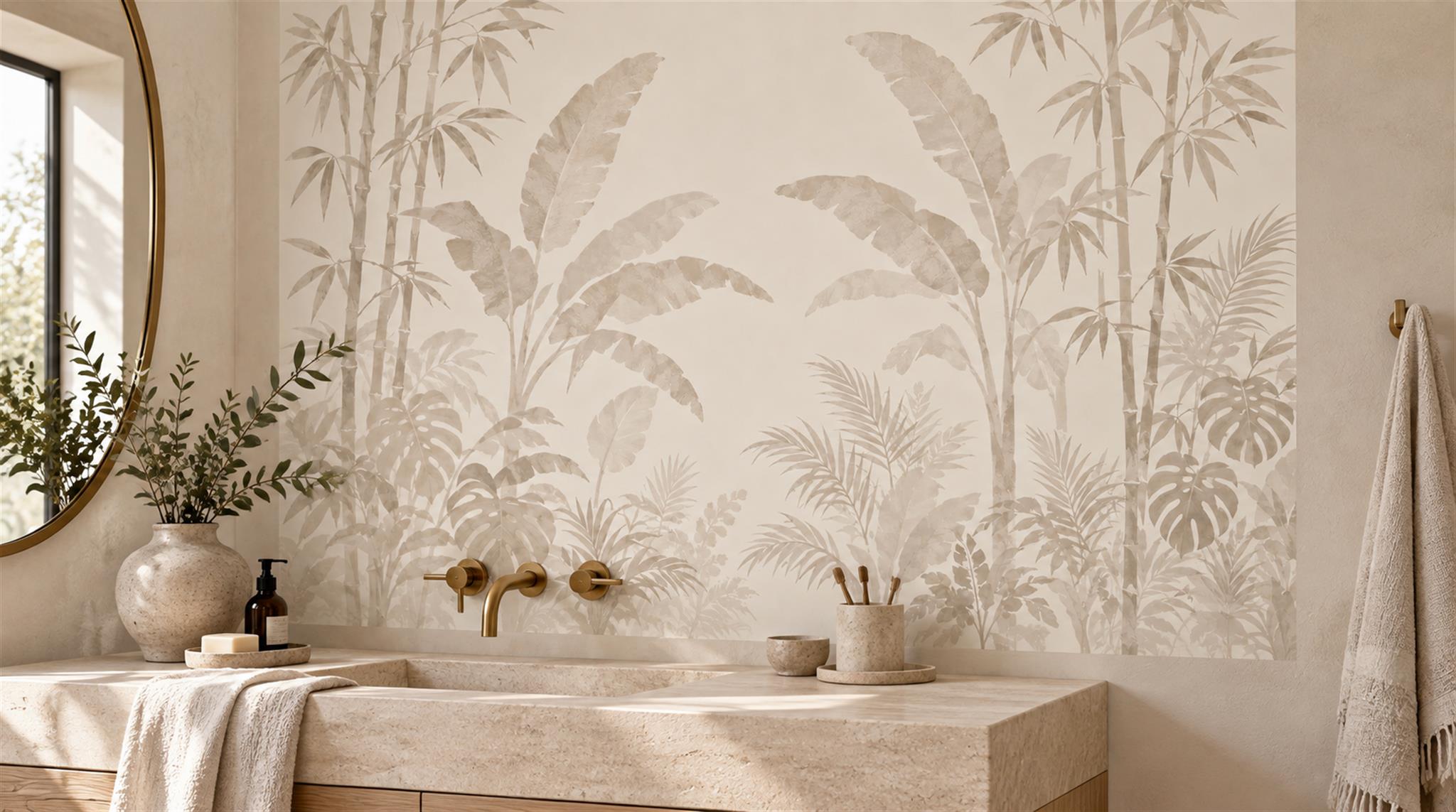 Ivory Leaf Patterning Wallpaper Mural Scene
