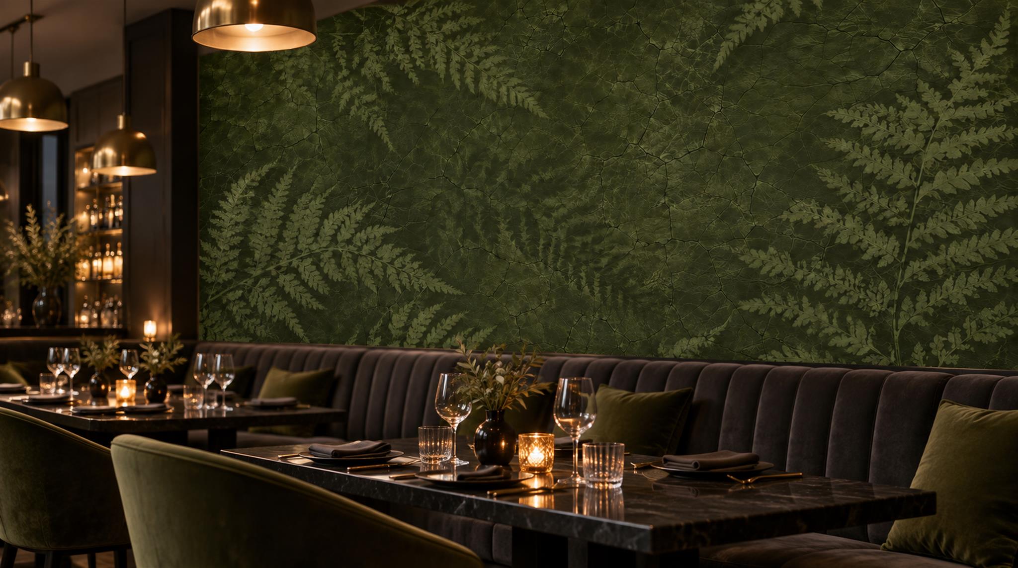 Olive Fern Foliage Wallpaper Mural Scene