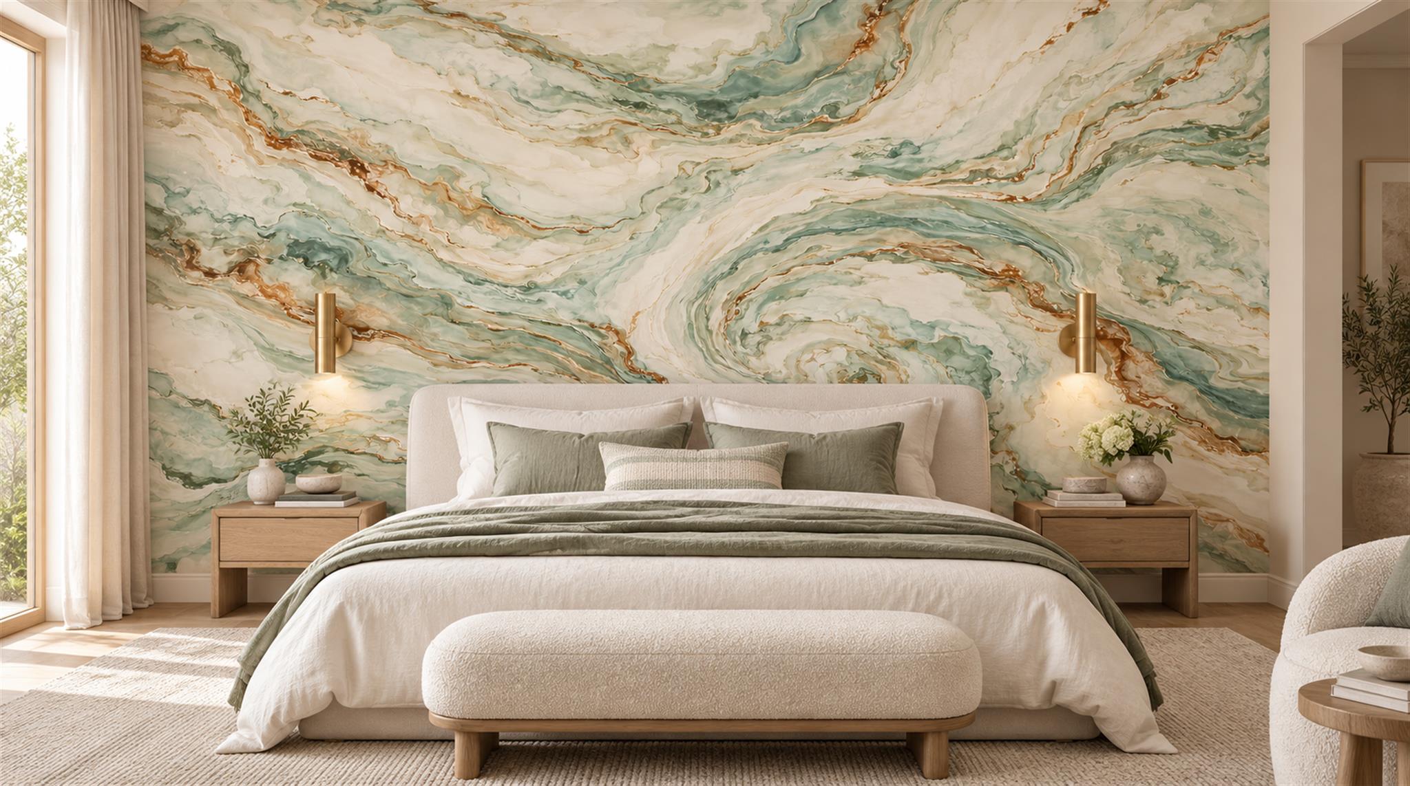 Sage Green Marble Veining Wallpaper Mural Main