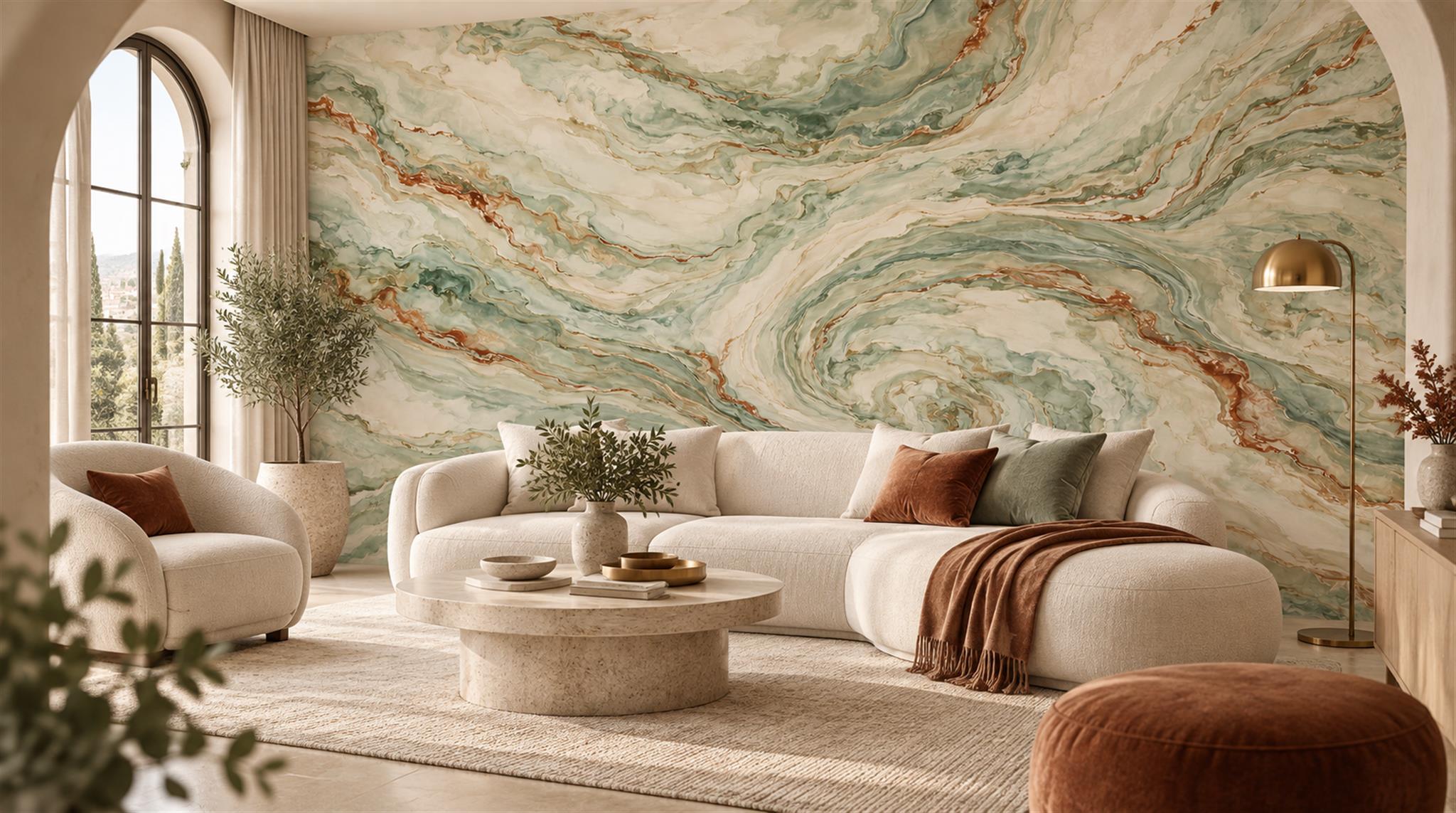 Sage Green Marble Veining Wallpaper Mural Scene