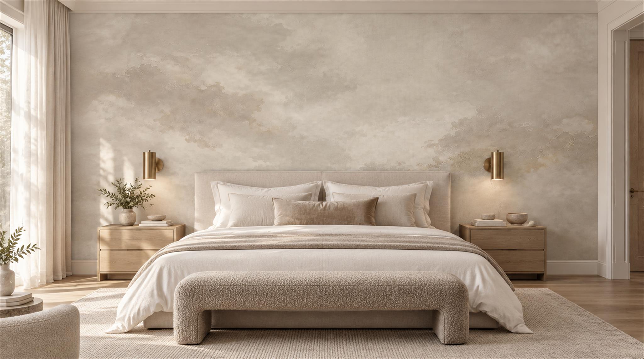 Taupe Soft Cloudscape Wallpaper Mural Main