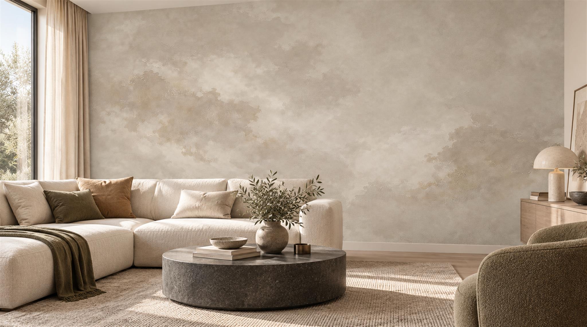 Taupe Soft Cloudscape Wallpaper Mural Scene