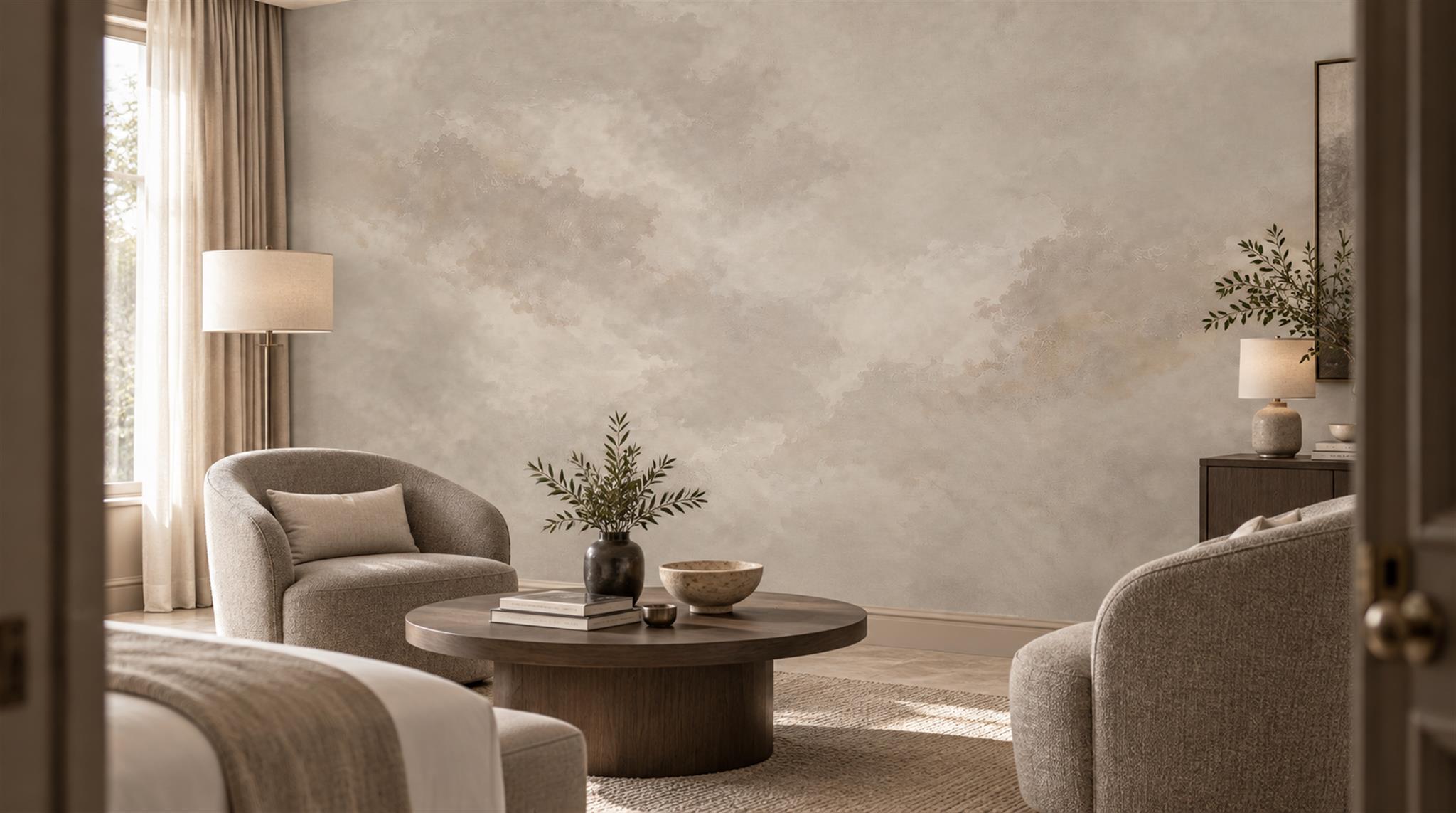 Taupe Soft Cloudscape Wallpaper Mural Scene