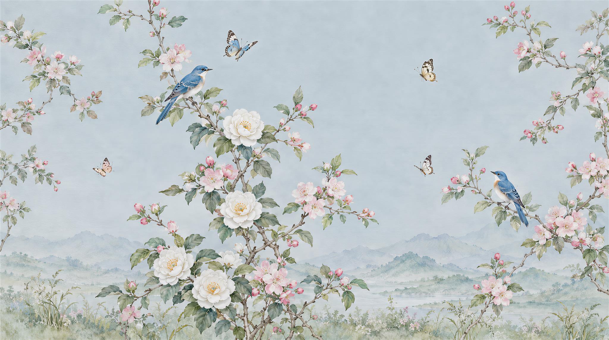 Blue Blossom Branches Wallpaper Mural Main