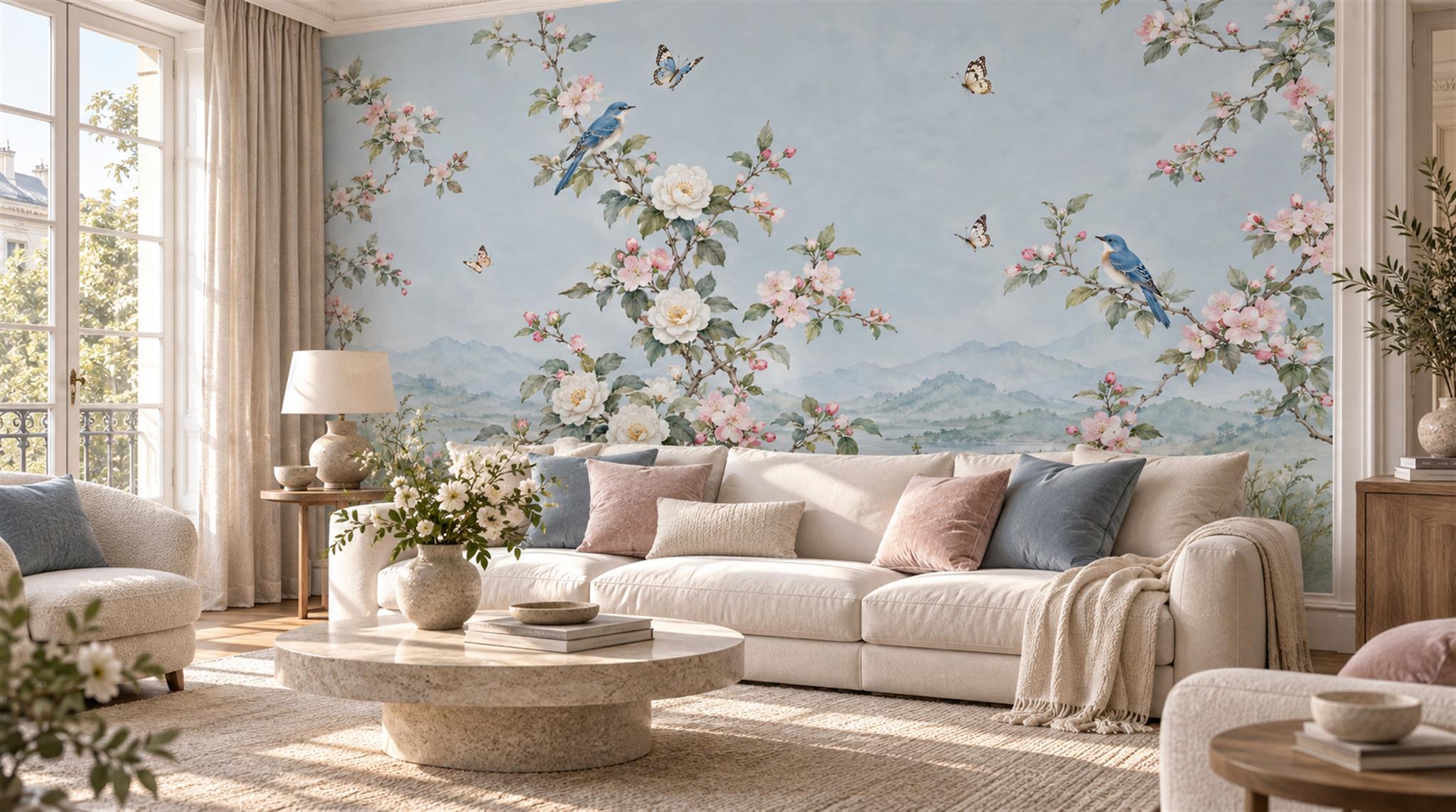 Blue Blossom Branches Wallpaper Mural Scene