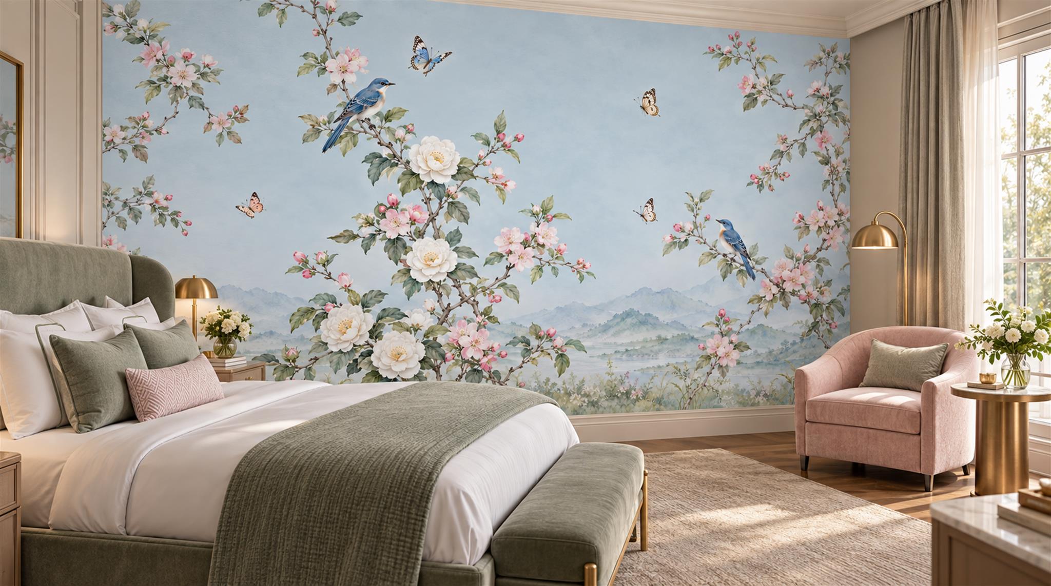 Blue Blossom Branches Wallpaper Mural Scene
