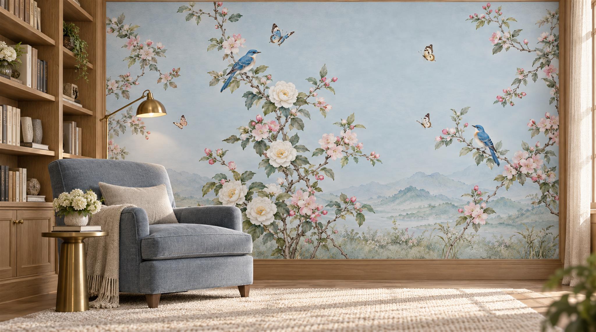 Blue Blossom Branches Wallpaper Mural Scene