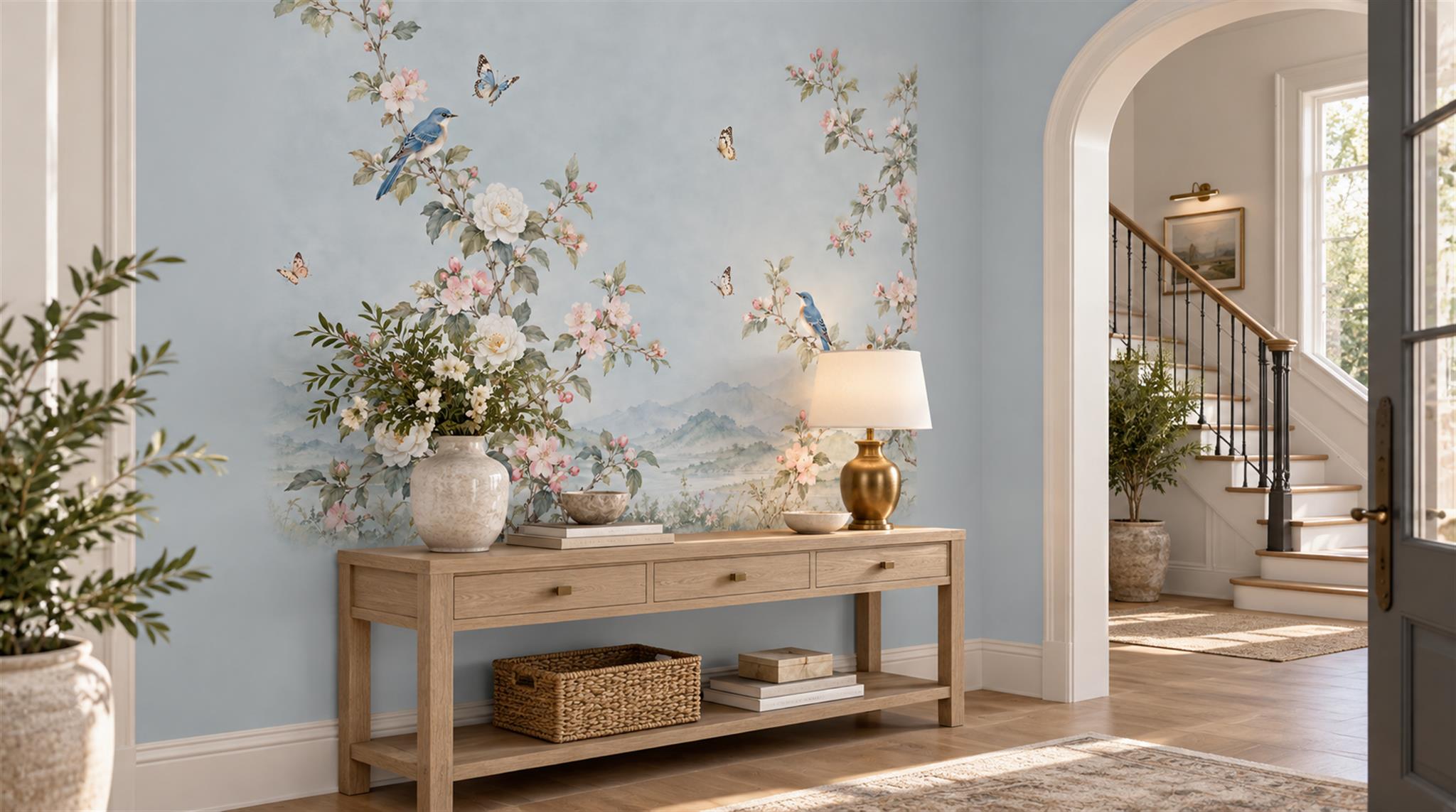 Blue Blossom Branches Wallpaper Mural Scene