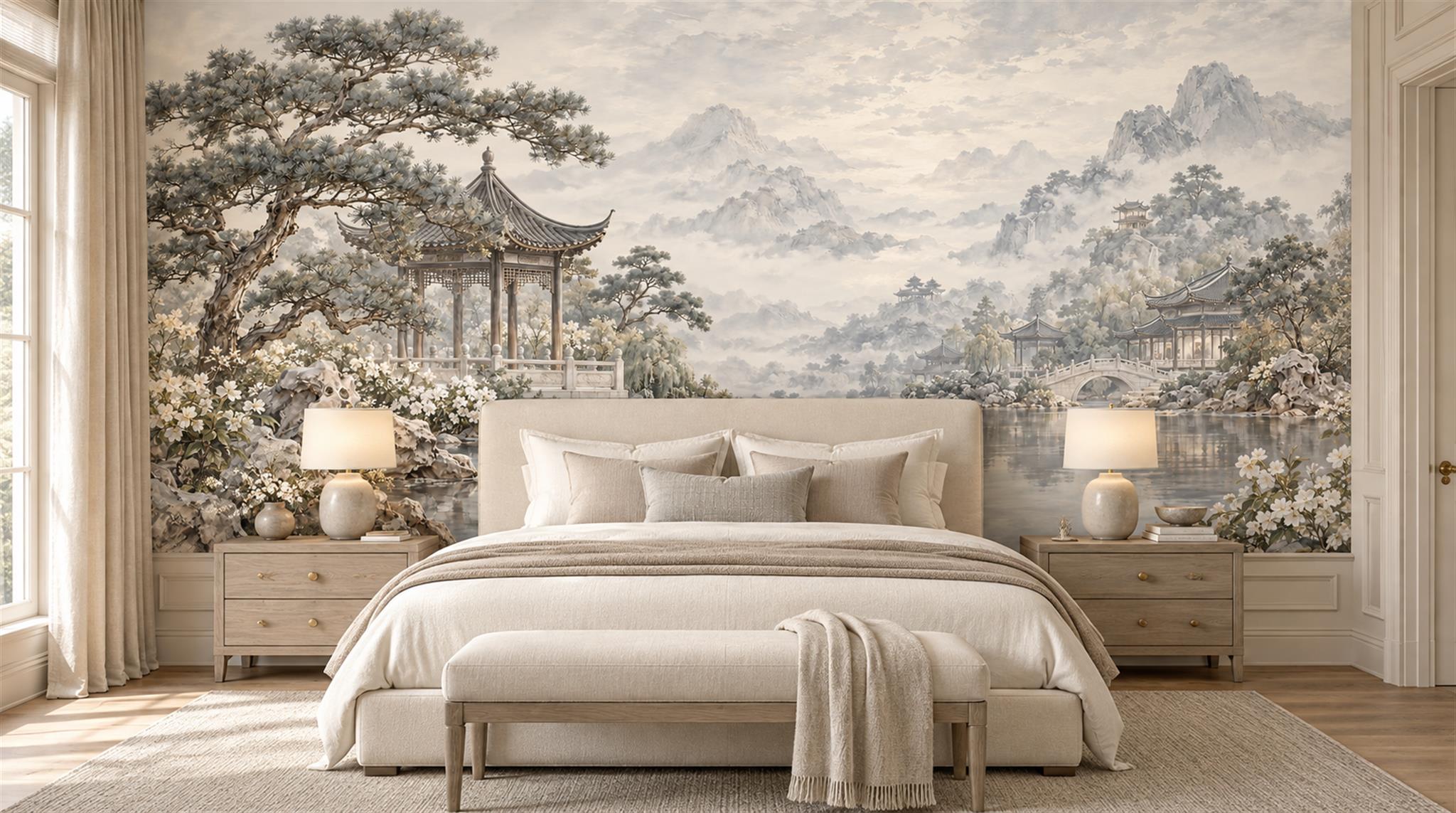Grey Pagoda Architecture Wallpaper Mural Main