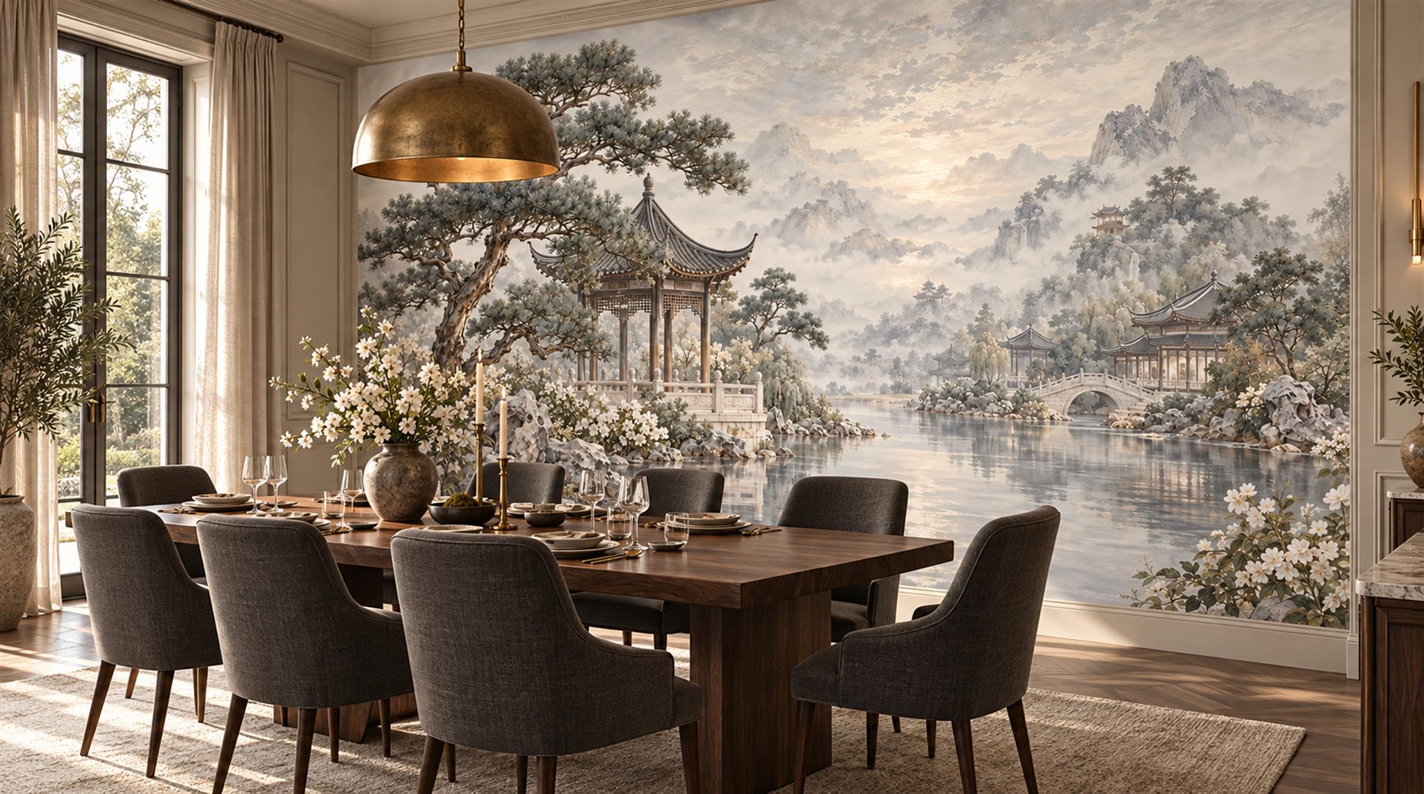 Grey Pagoda Architecture Wallpaper Mural Scene