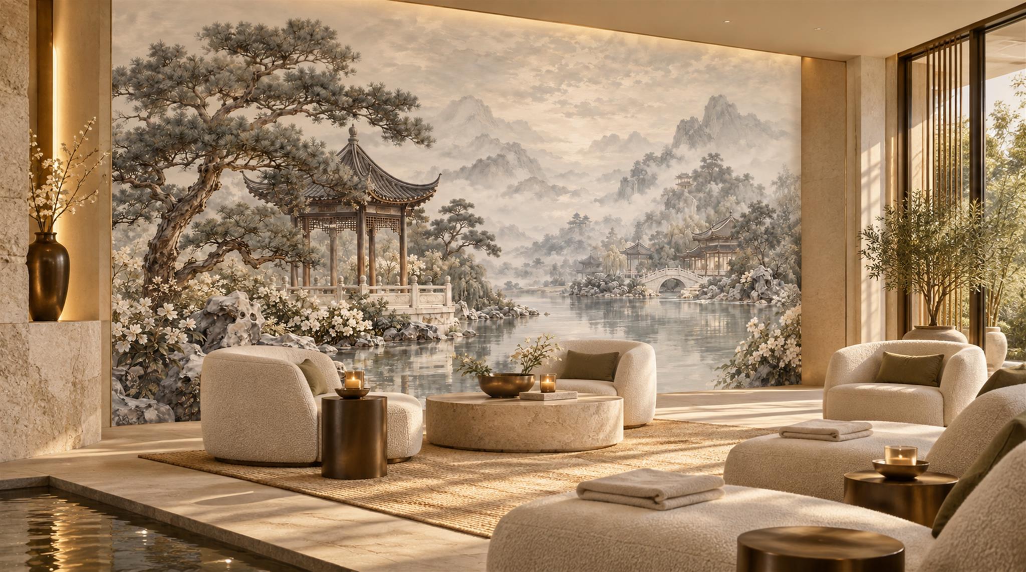 Grey Pagoda Architecture Wallpaper Mural Scene