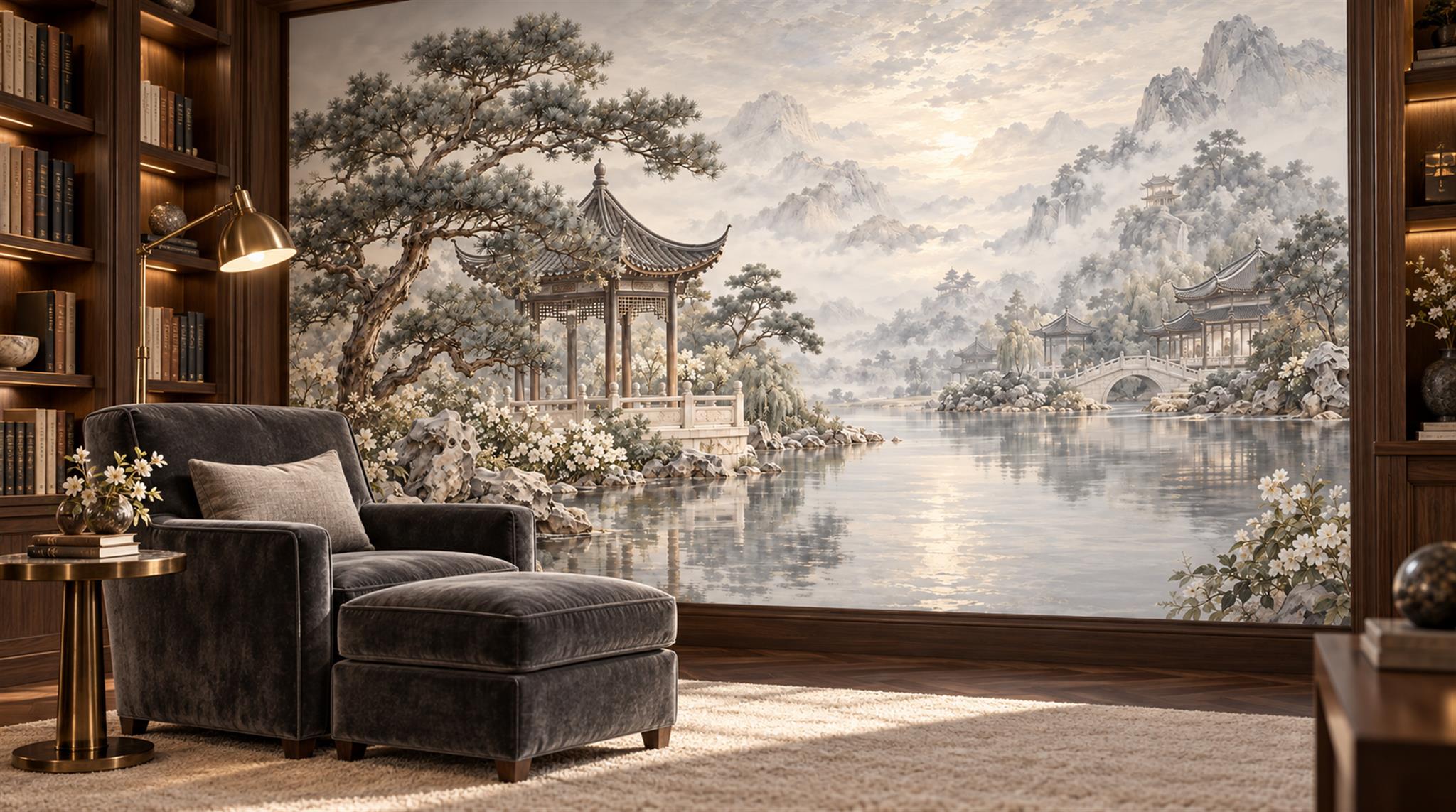 Grey Pagoda Architecture Wallpaper Mural Scene