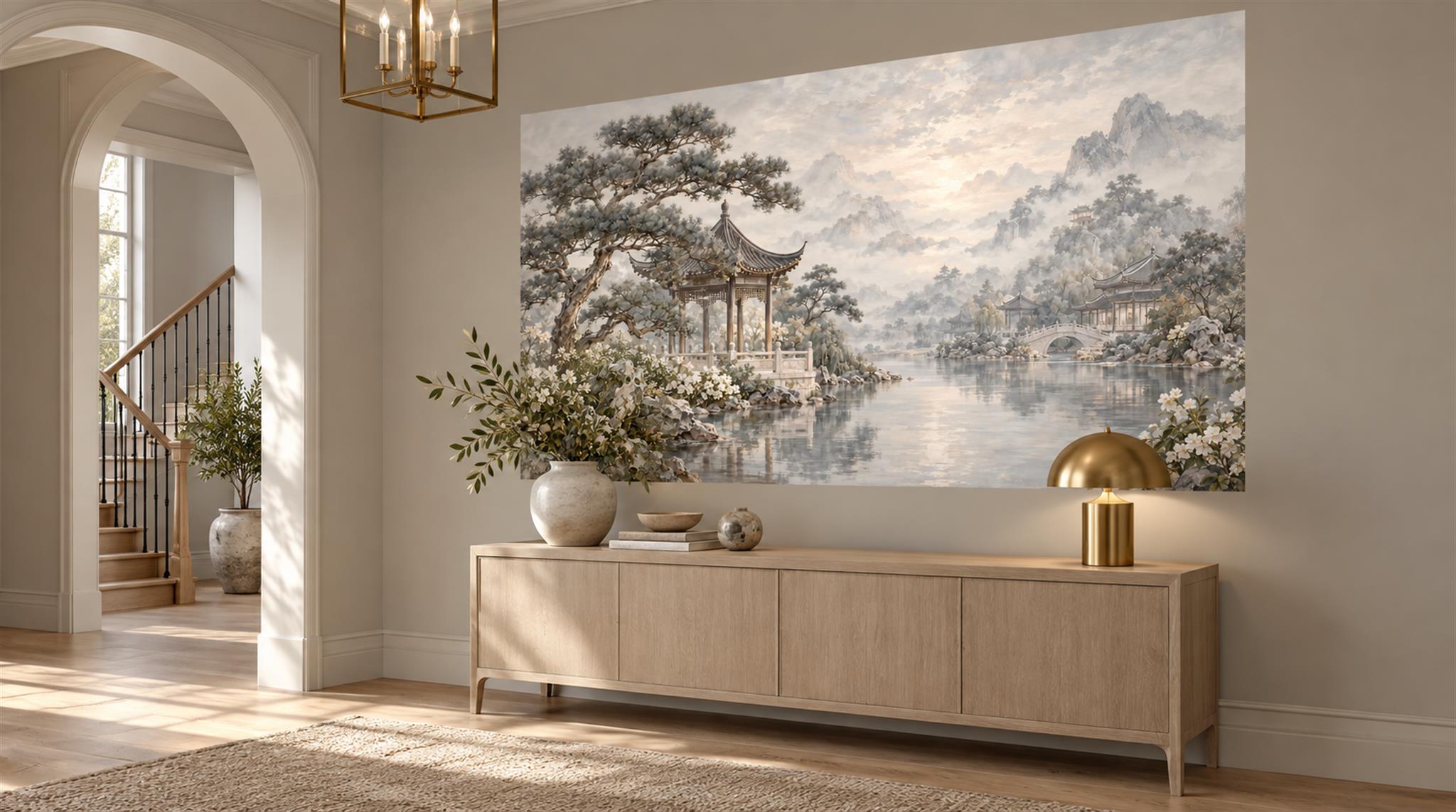 Grey Pagoda Architecture Wallpaper Mural Scene