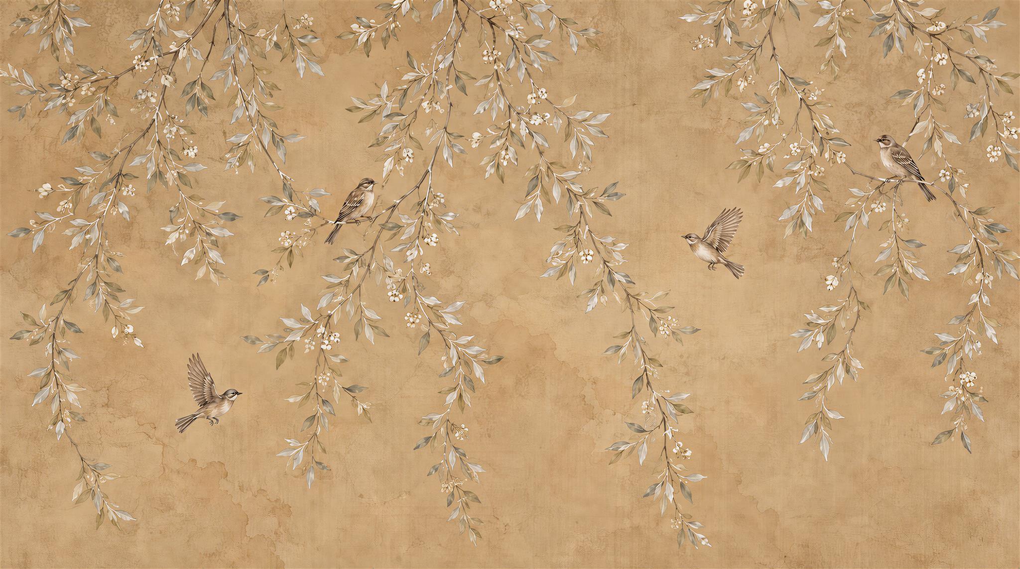 Beige Blossom Branches Wallpaper Mural Main