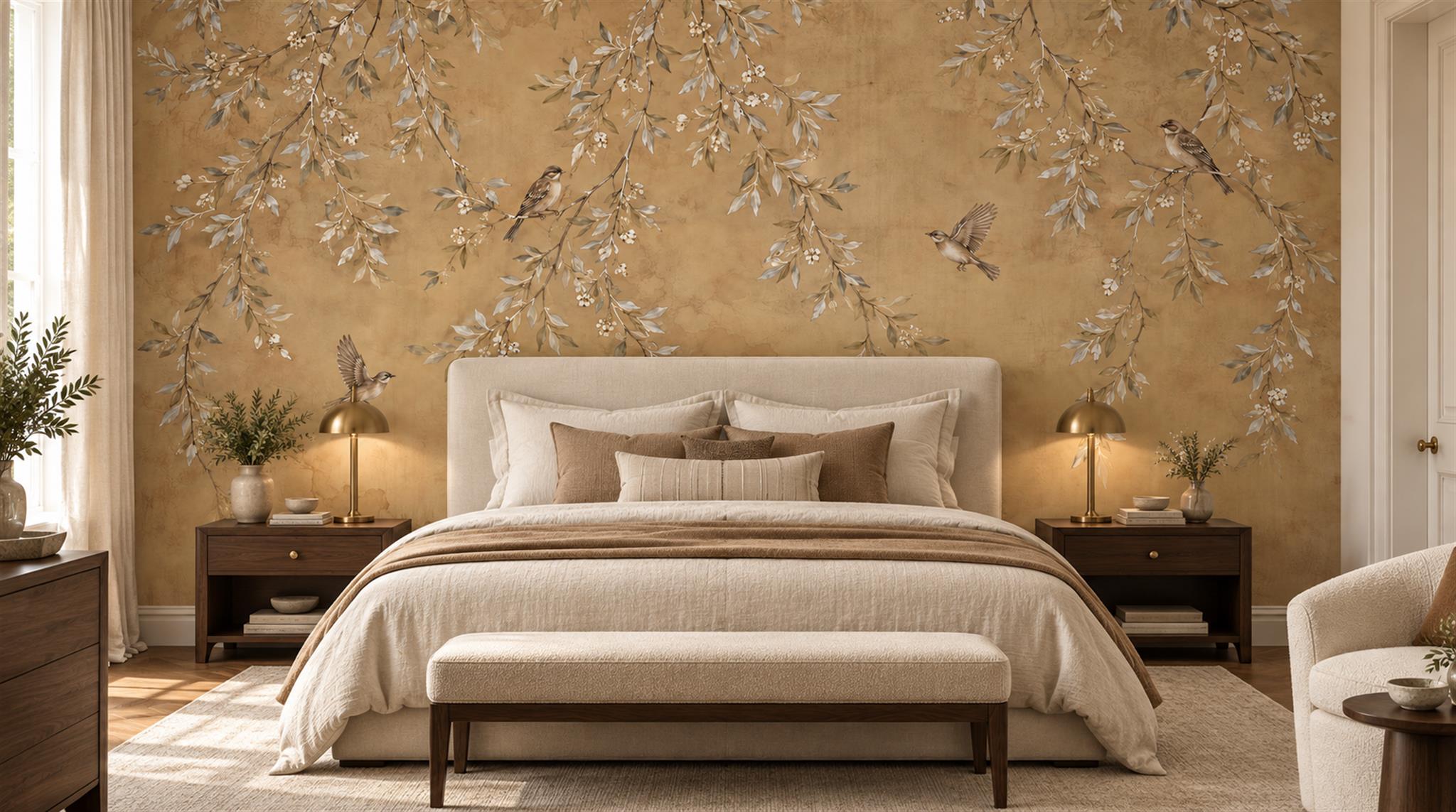 Beige Blossom Branches Wallpaper Mural Main