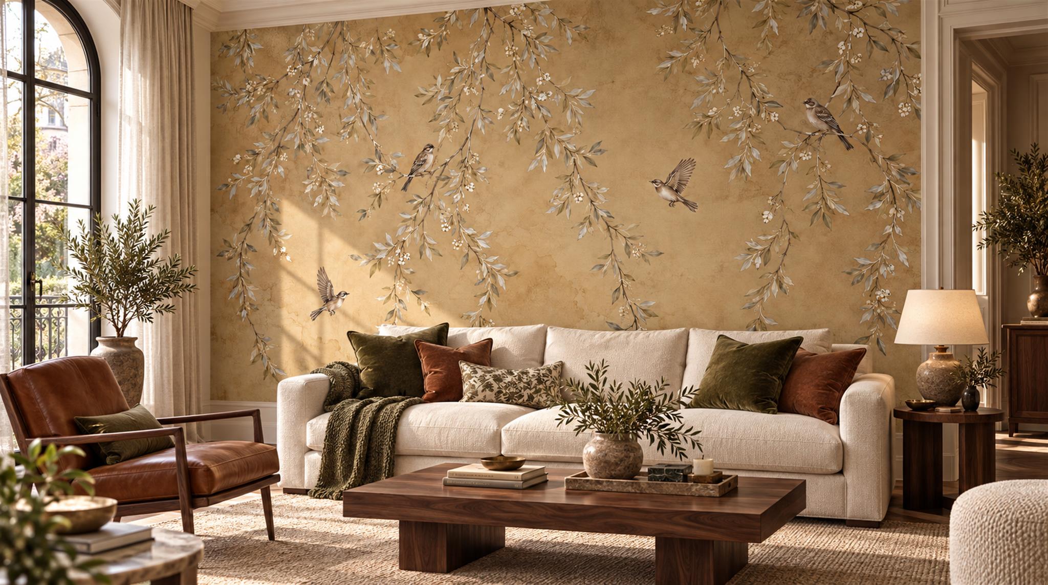 Beige Blossom Branches Wallpaper Mural Scene