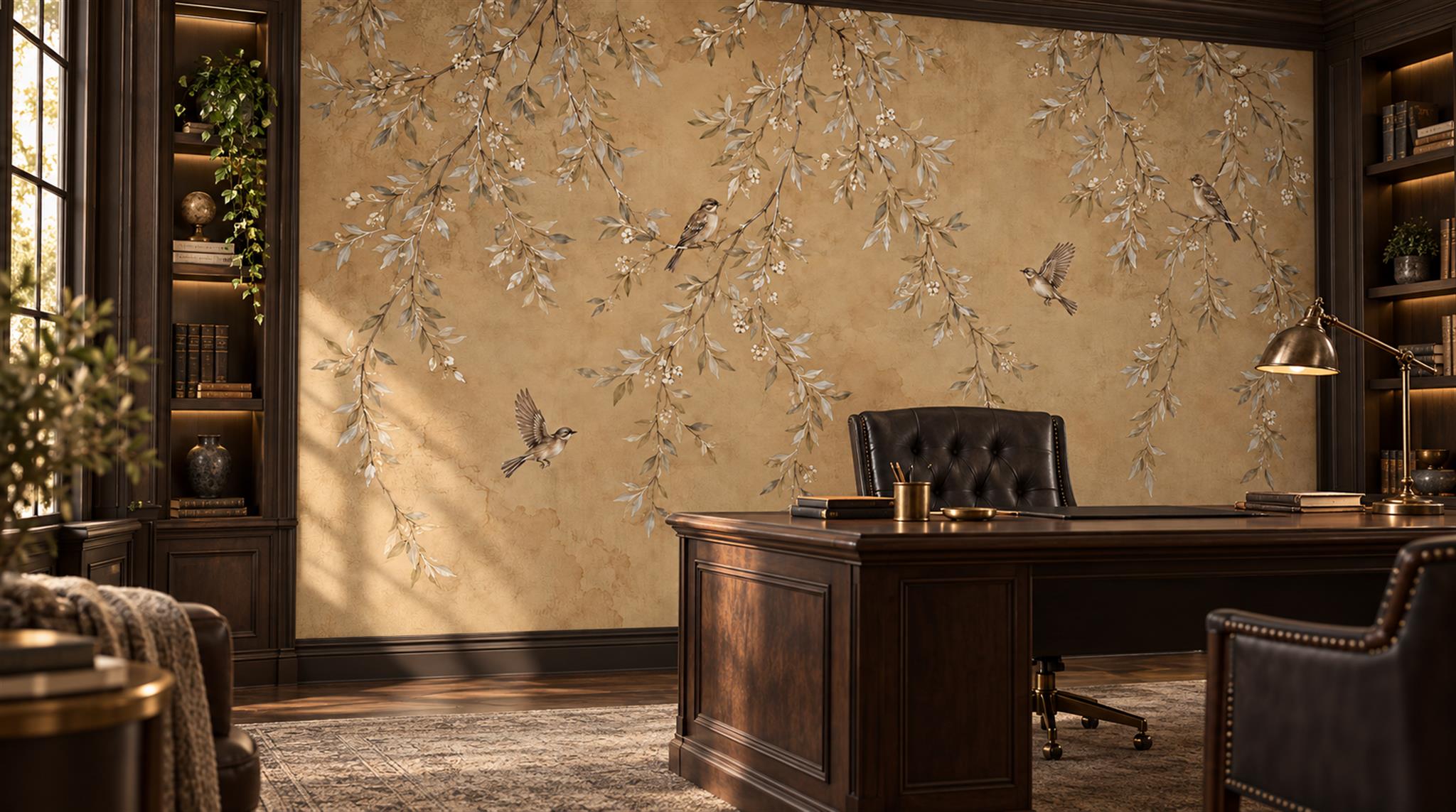 Beige Blossom Branches Wallpaper Mural Scene