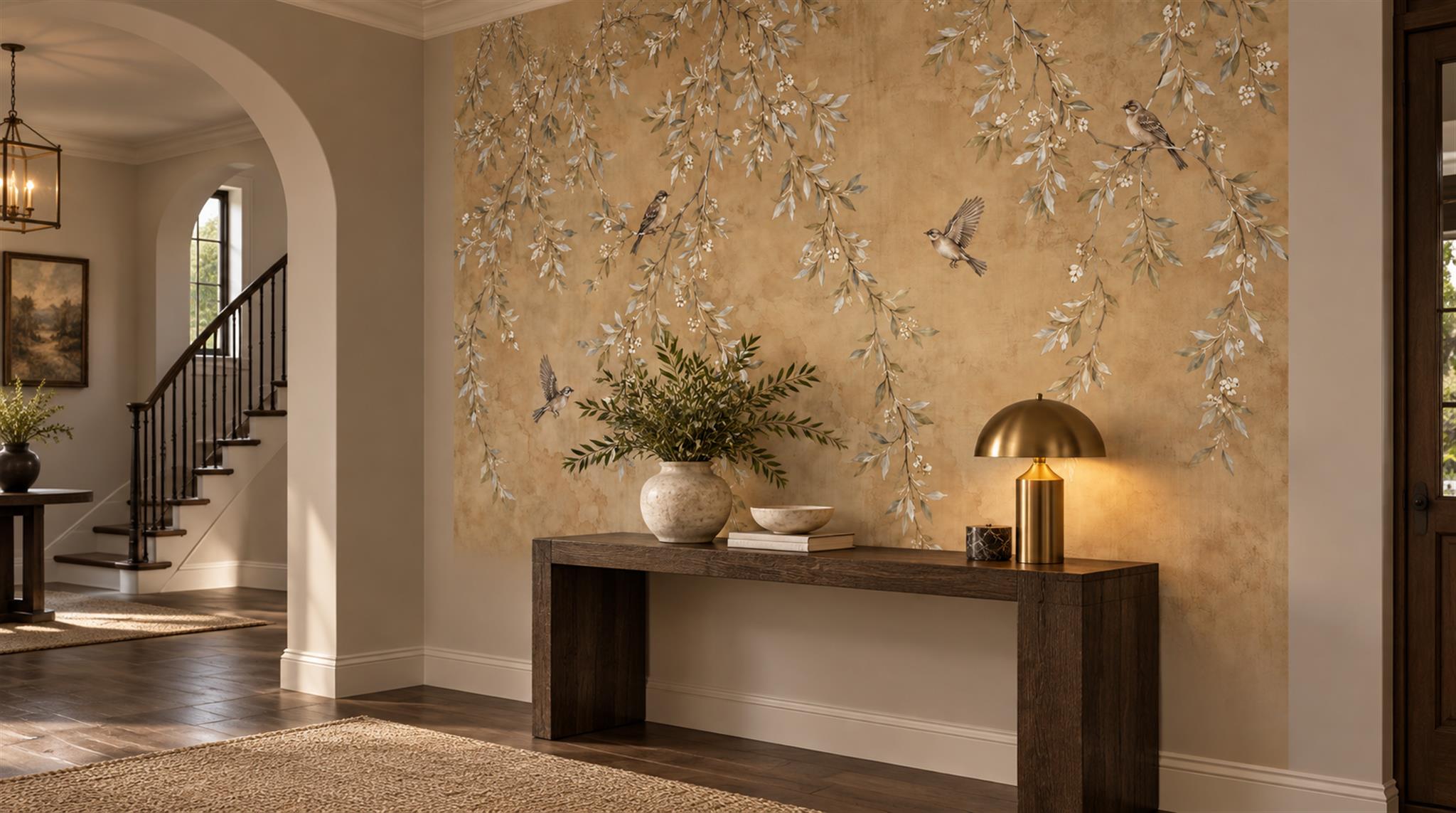 Beige Blossom Branches Wallpaper Mural Scene